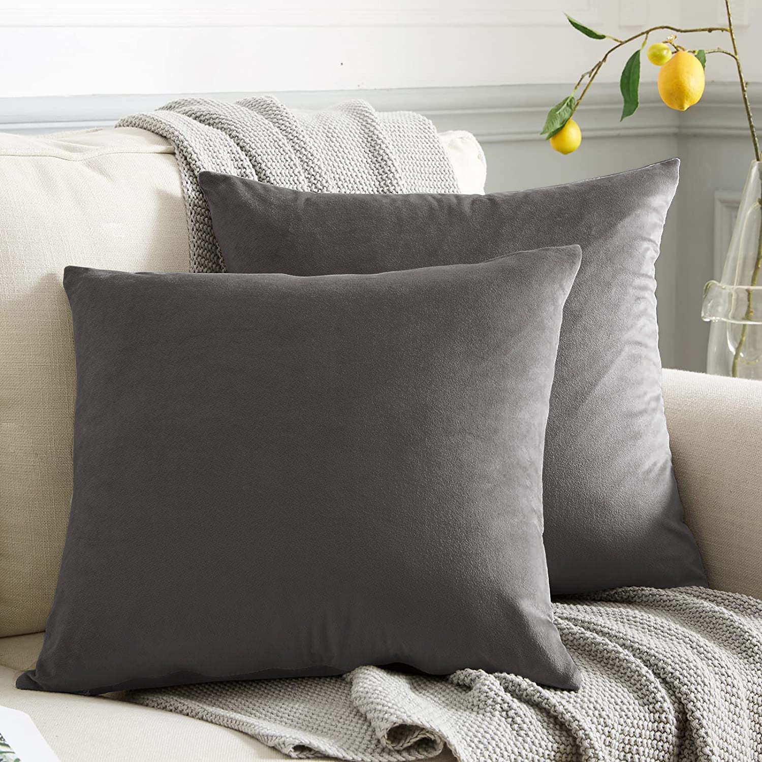 RAINBOW VELVET TEX GREY-20 CUSHION COVER (Pack of 2)
