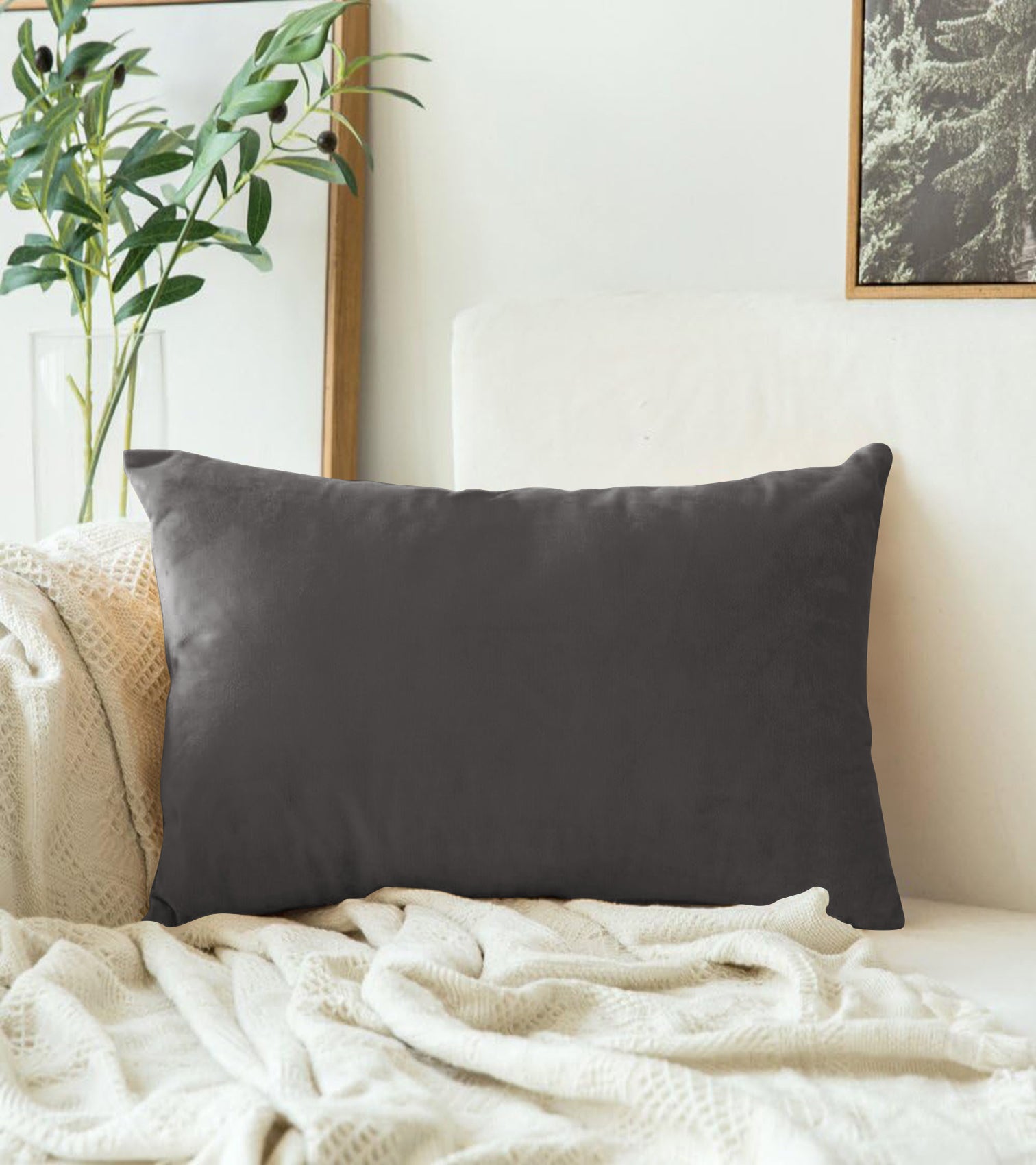 CASABLEU VELVET RECTANGULAR CUSHION COVER THROW PILLOW COVER FOR LIVING ROOM COUCH SINGLE SOFA, COLOURFUL MODERN 12 X 18 INCHES / 30 X 45 CM (COLOUR - TEX GREY) (Pack of 2)