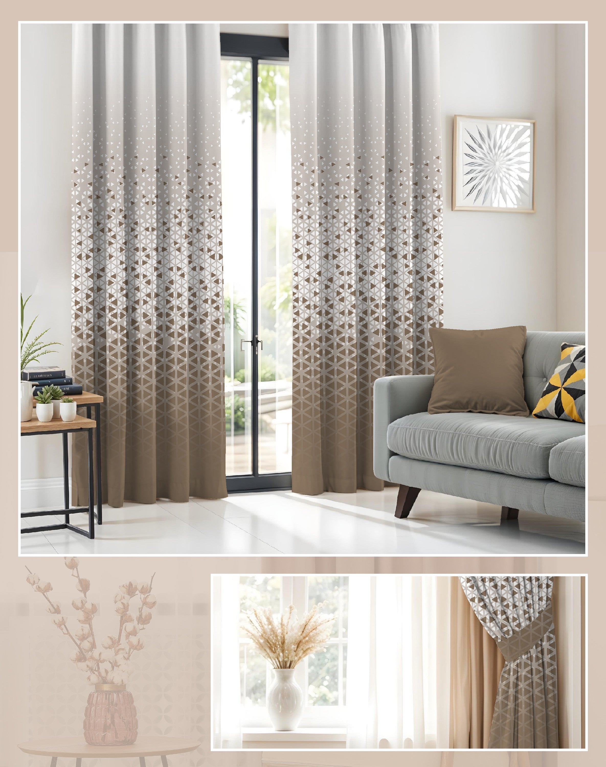 NEXUS TAUPE PRINTED ROOM DARKENING CURTAIN