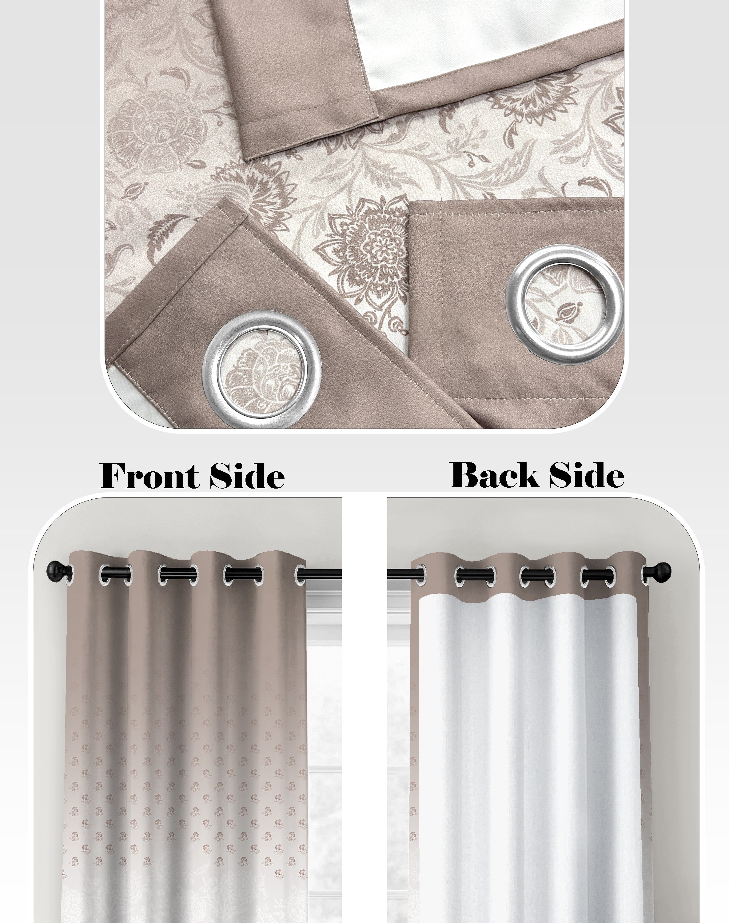 BOTANICA TAUPE PRINTED ROOM DARKENING CURTAIN