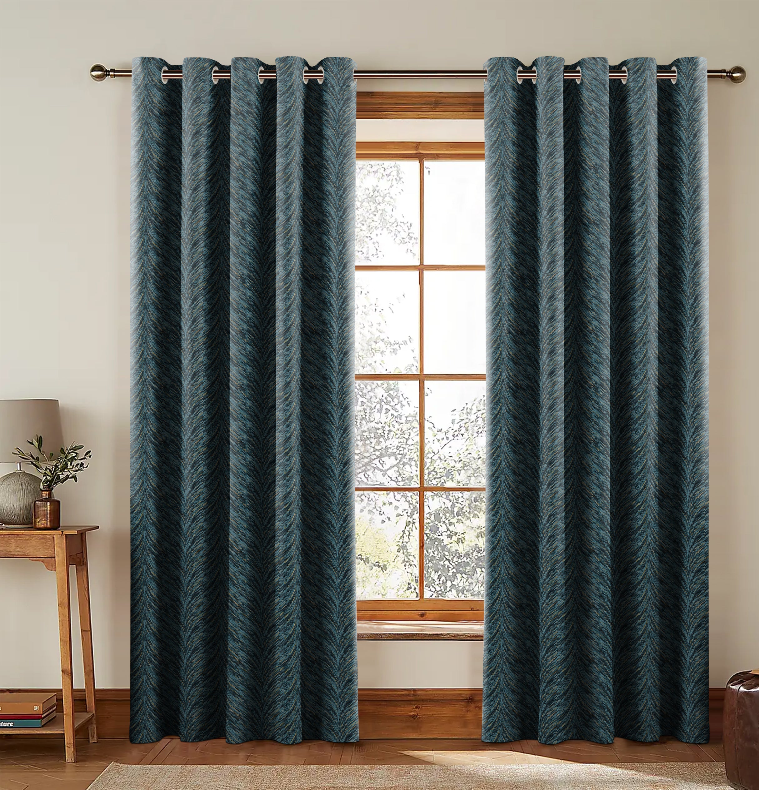 Luxor Teal Printed Blackout Curtains