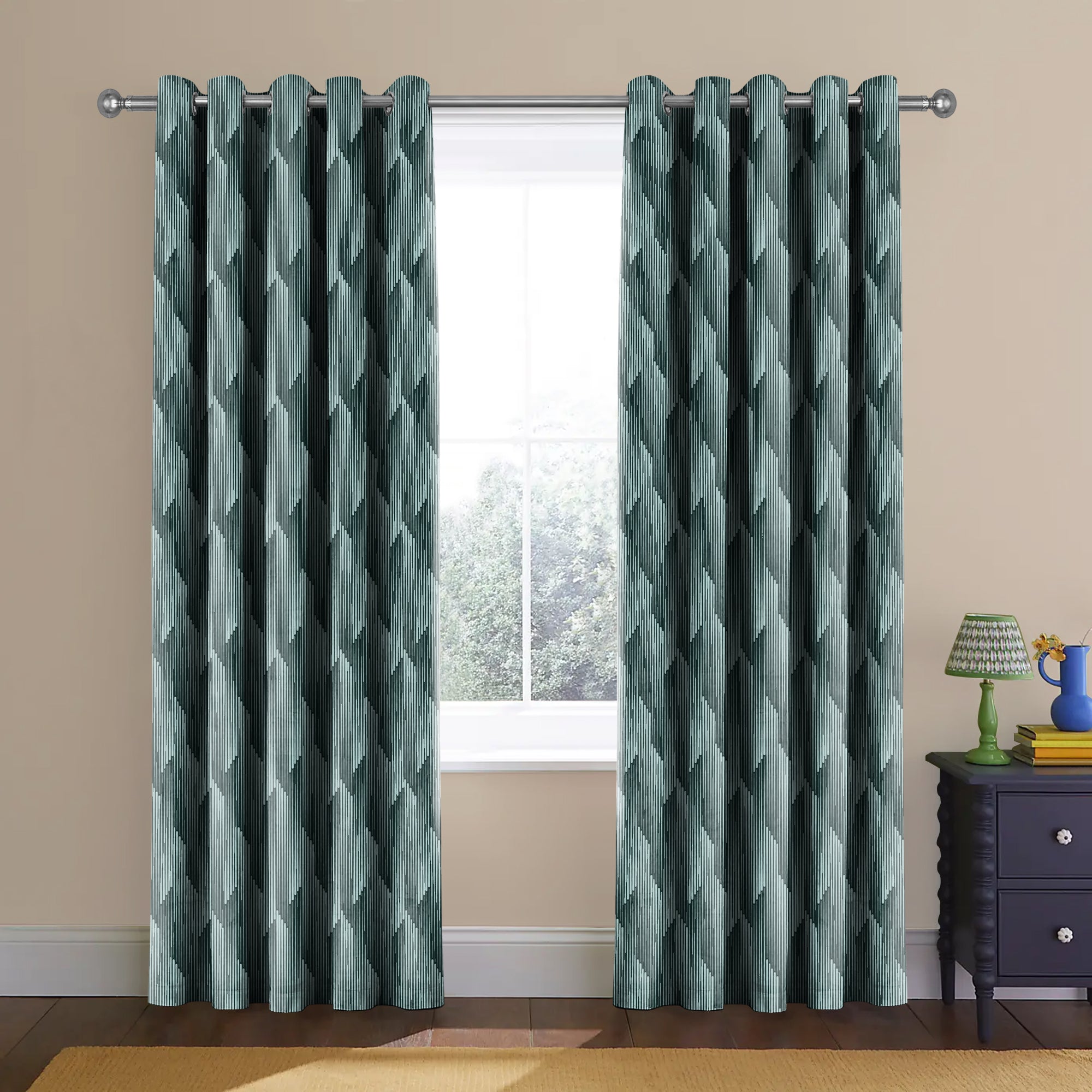 OSLO TEAL PRINTED BLACKOUT CURTAINS