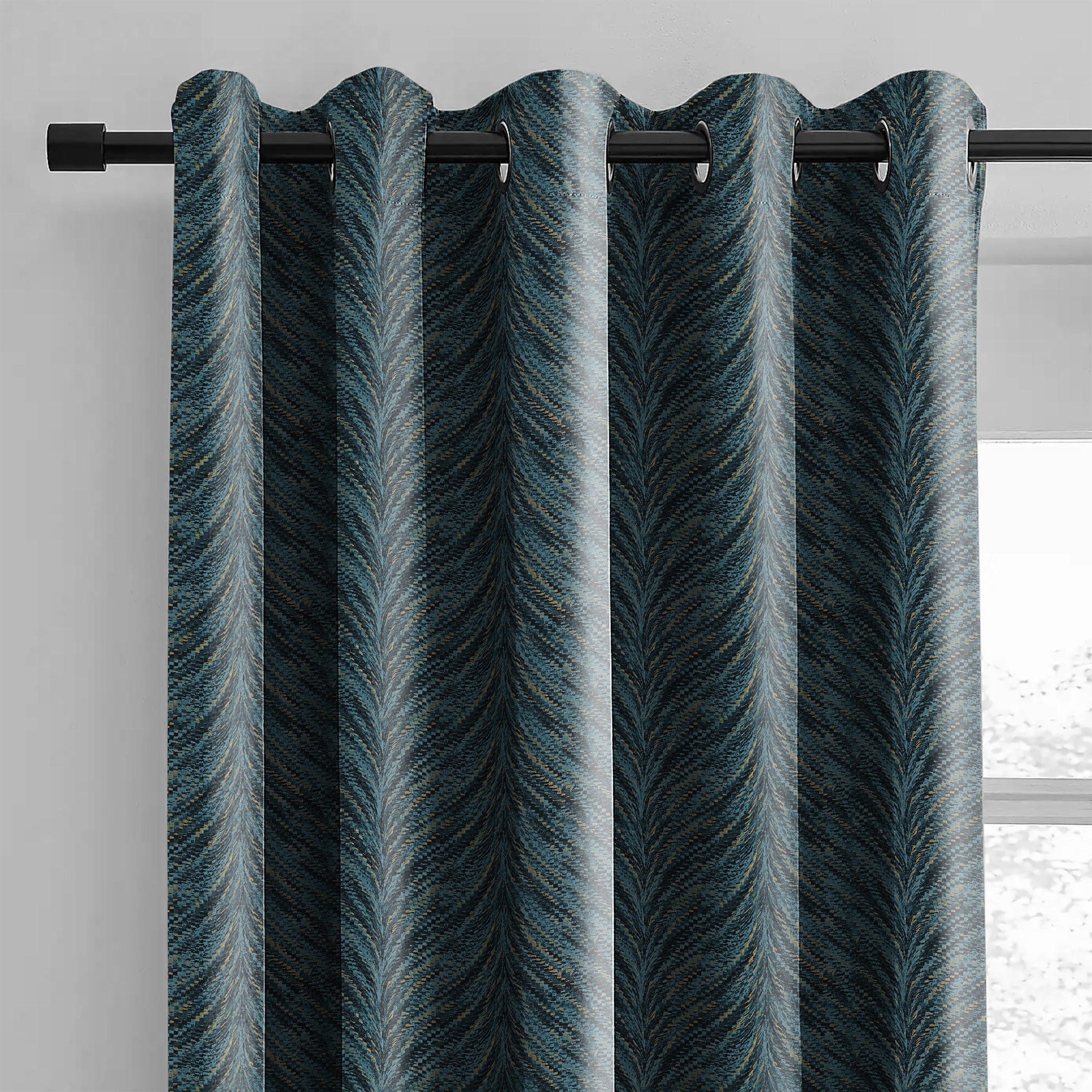 Luxor Teal Printed Blackout Curtains