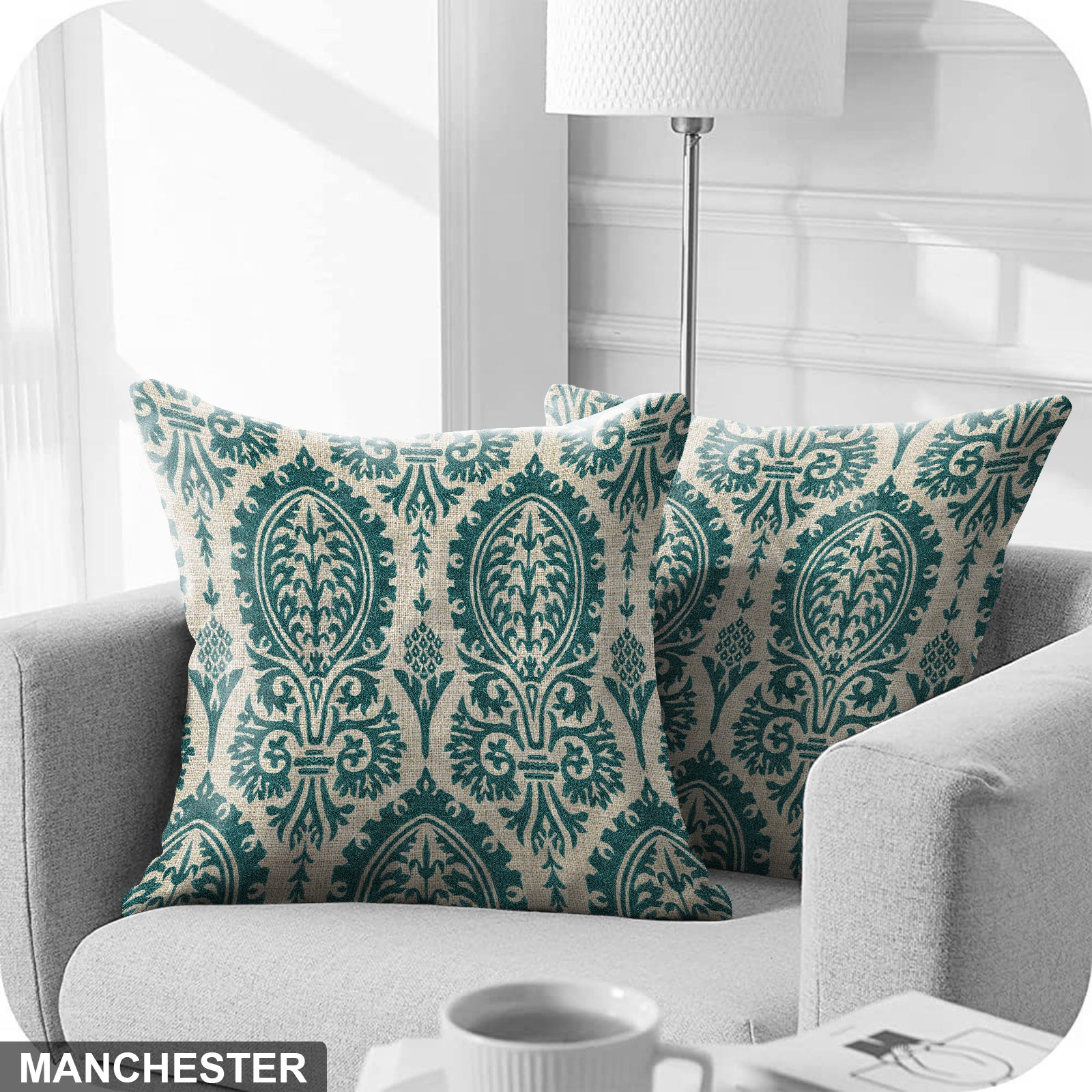 MANCHESTER TEAL DIGITAL PRINTED CUSHION COVER (Pack of 2)