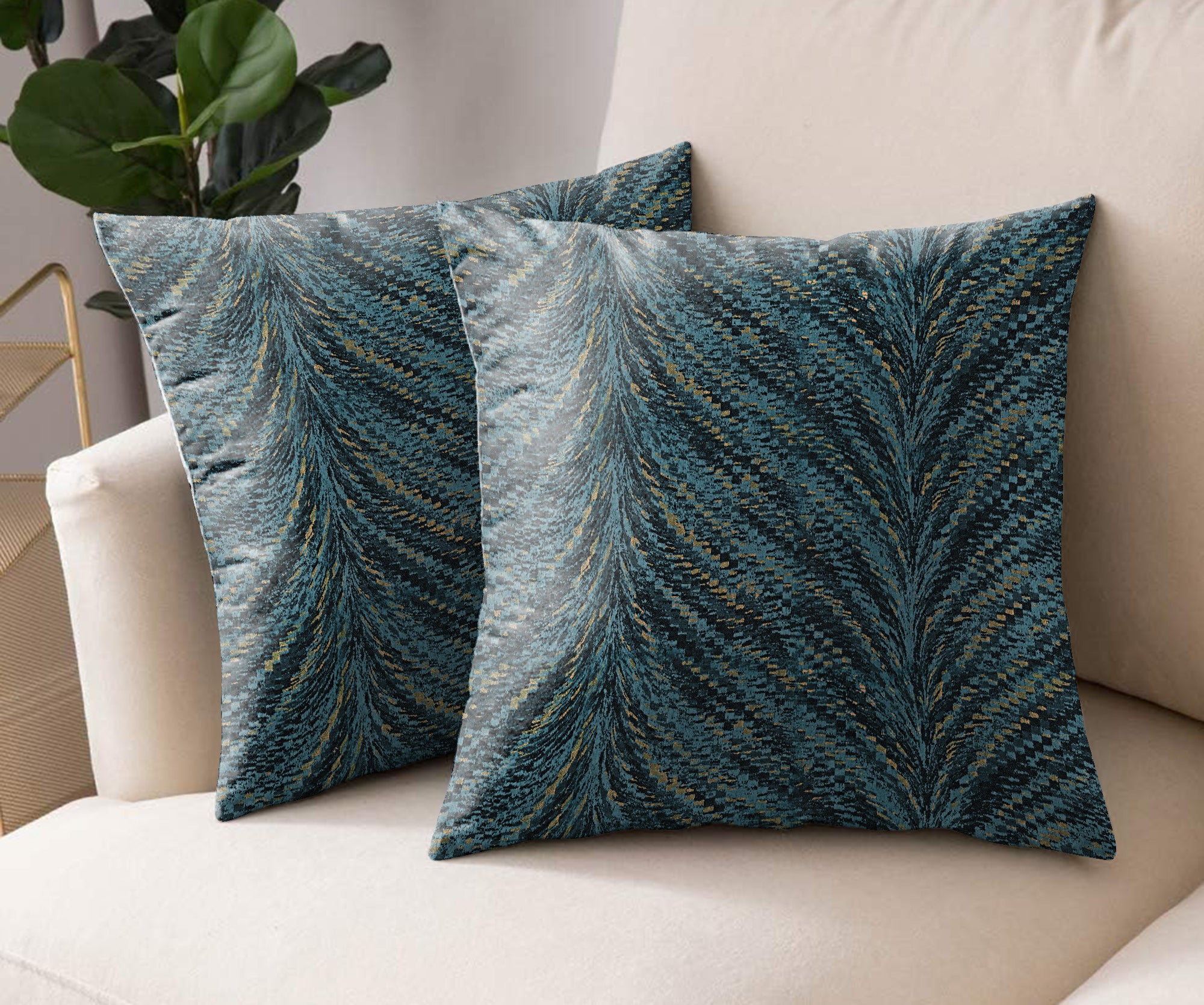LUXOR TEAL DIGITAL PRINTED CUSHION COVER (Pack of 2)