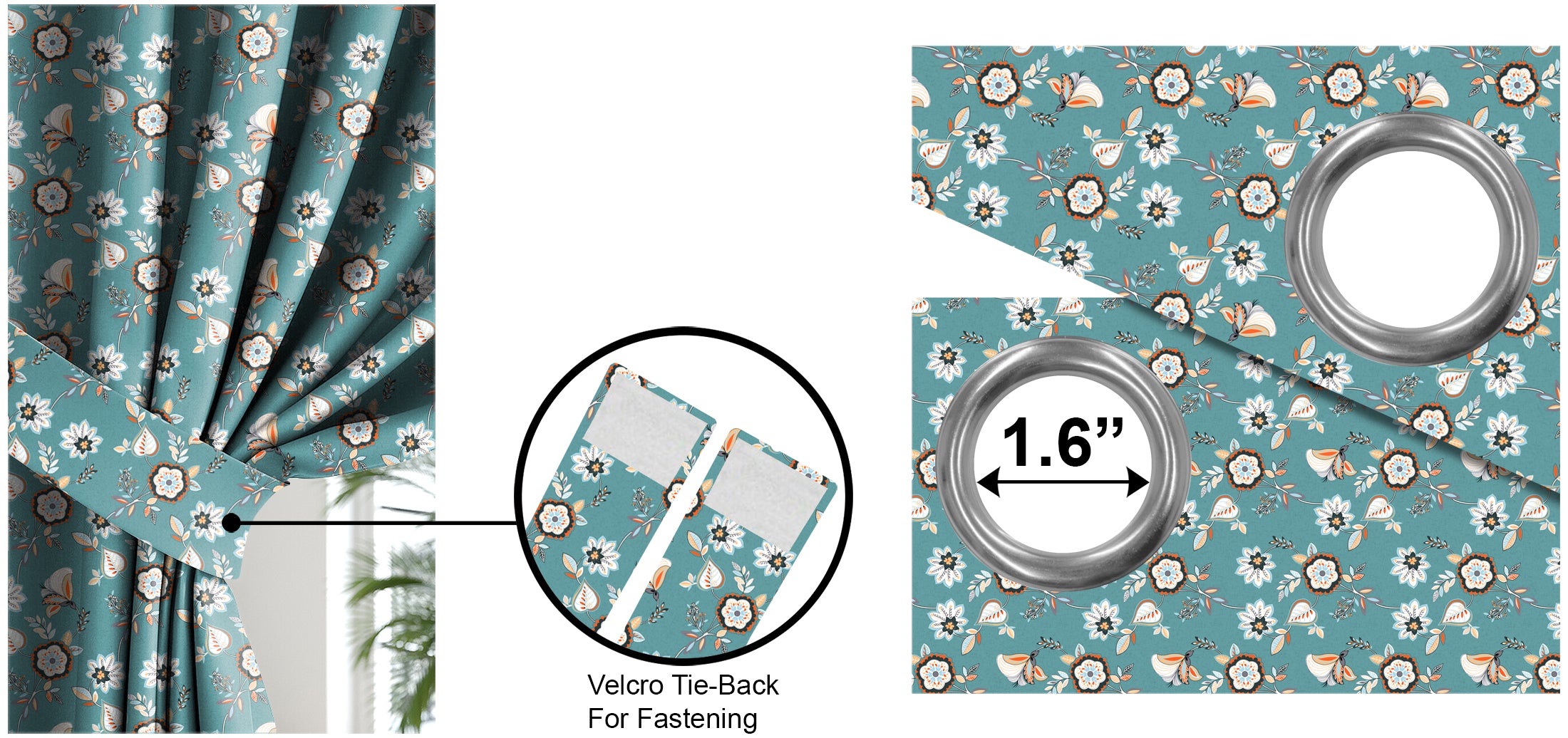 BEAU TEAL PRINTED BLACKOUT CURTAIN