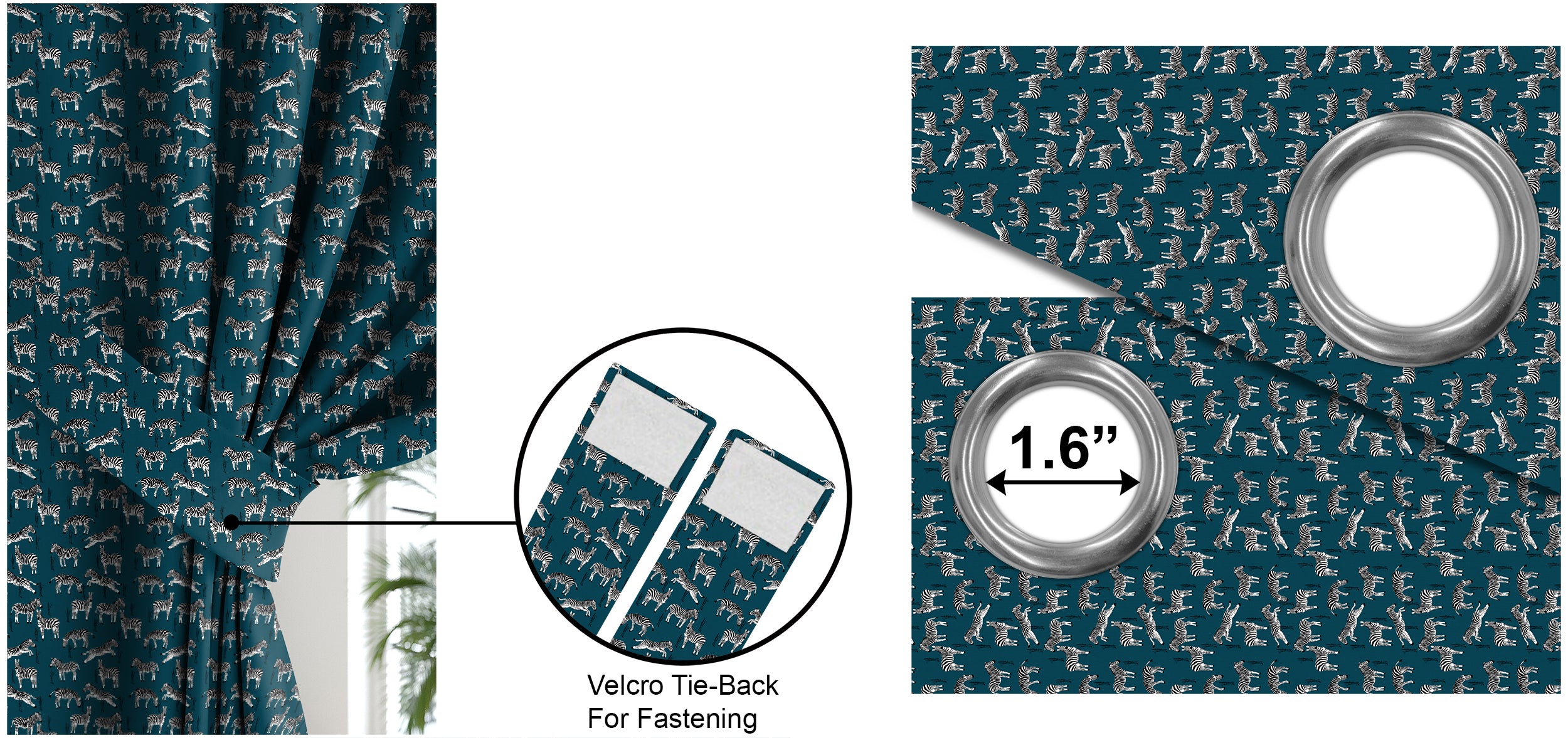 Zebra Teal Printed Blackout Curtain