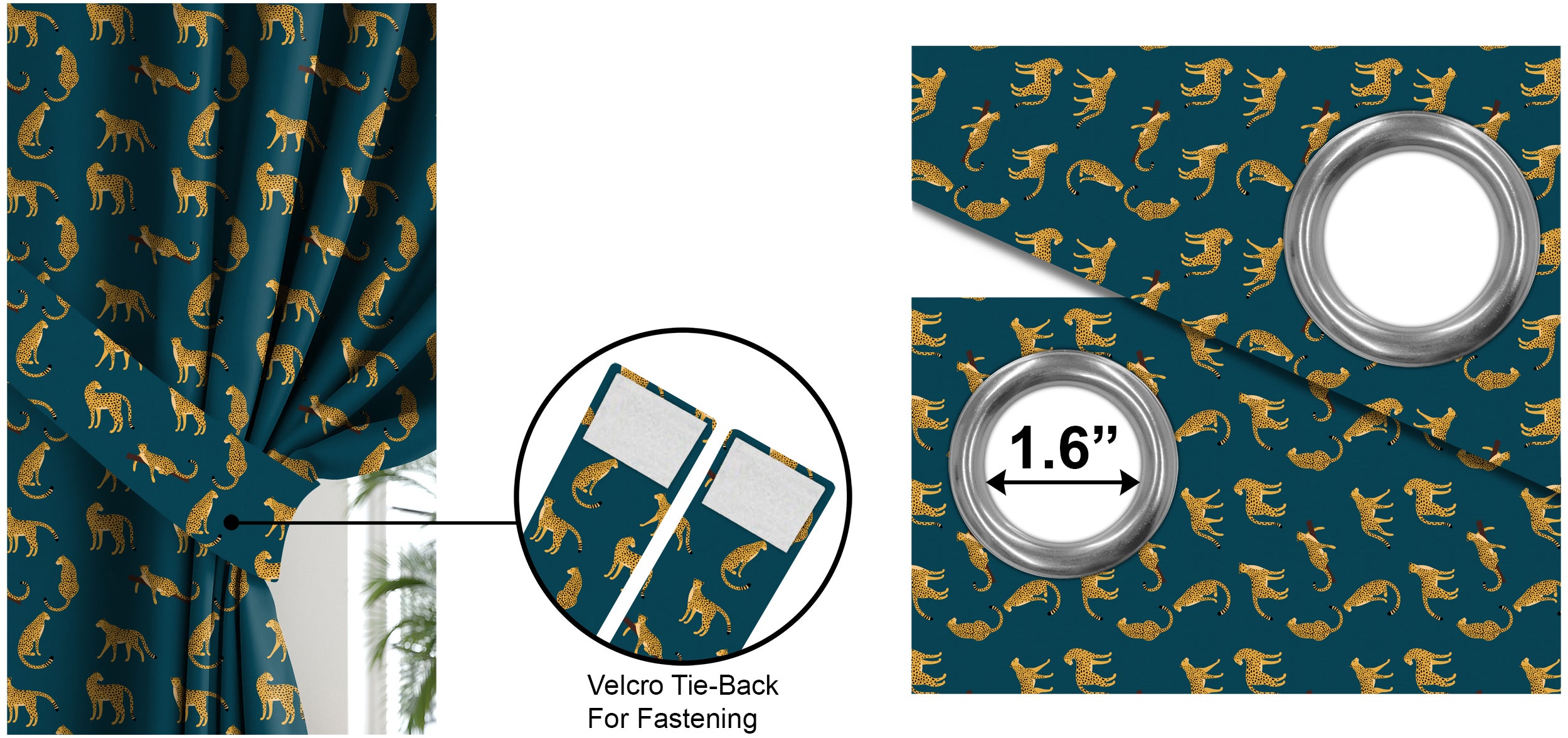 Leopard Teal Printed Blackout Curtain