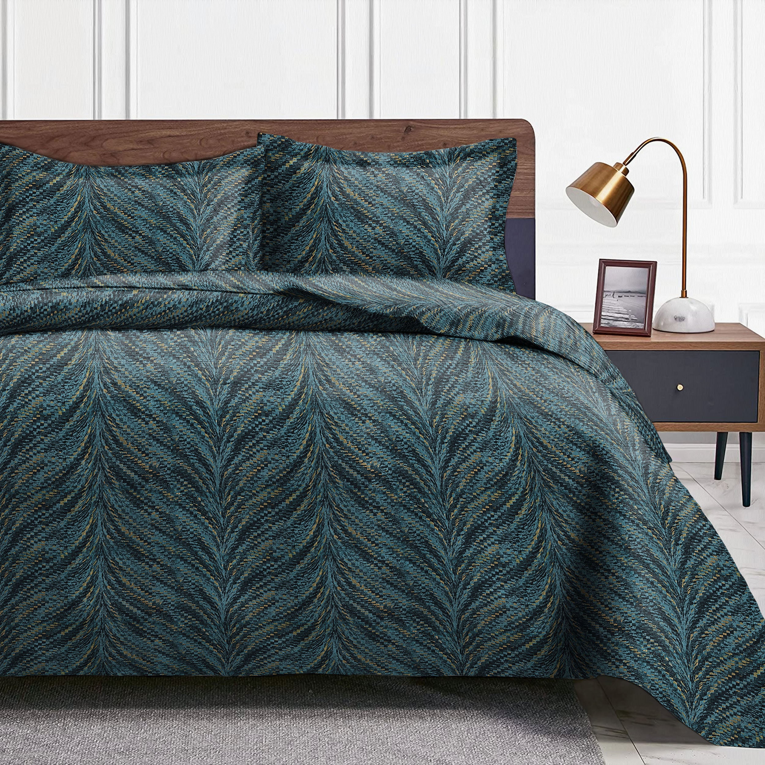 Luxor Teal Bedcover for Double Bed with 2 PillowCovers King Size (104" X 90")