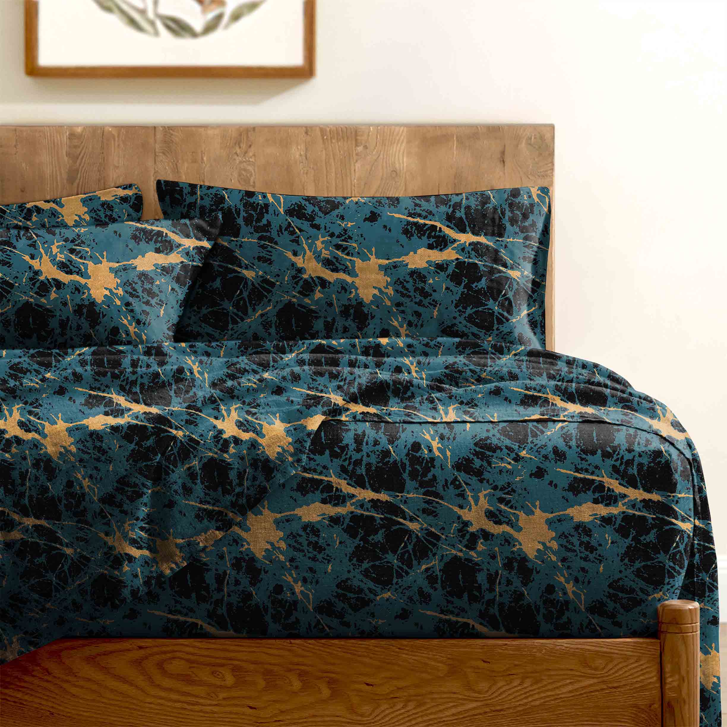 LAVA TEAL BEDSHEET FOR DOUBLE BED WITH 2 PILLOWCOVERS KING SIZE (104" X 90")