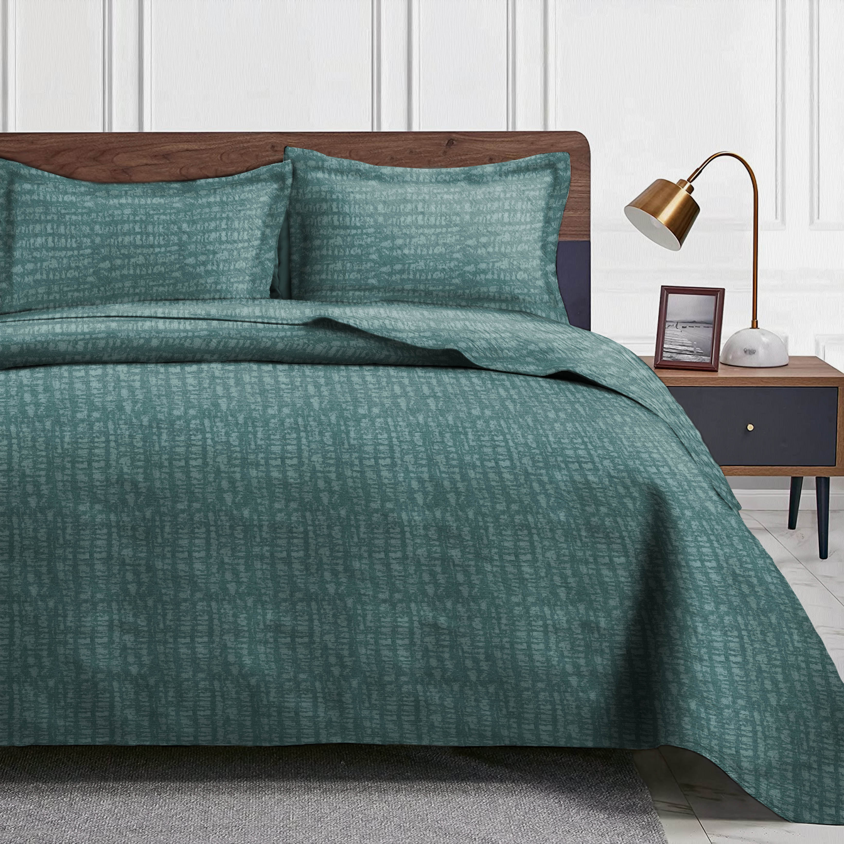 Valencia Teal Bedcover for Double Bed with 2 Pillow Covers King Size (104" X 90")