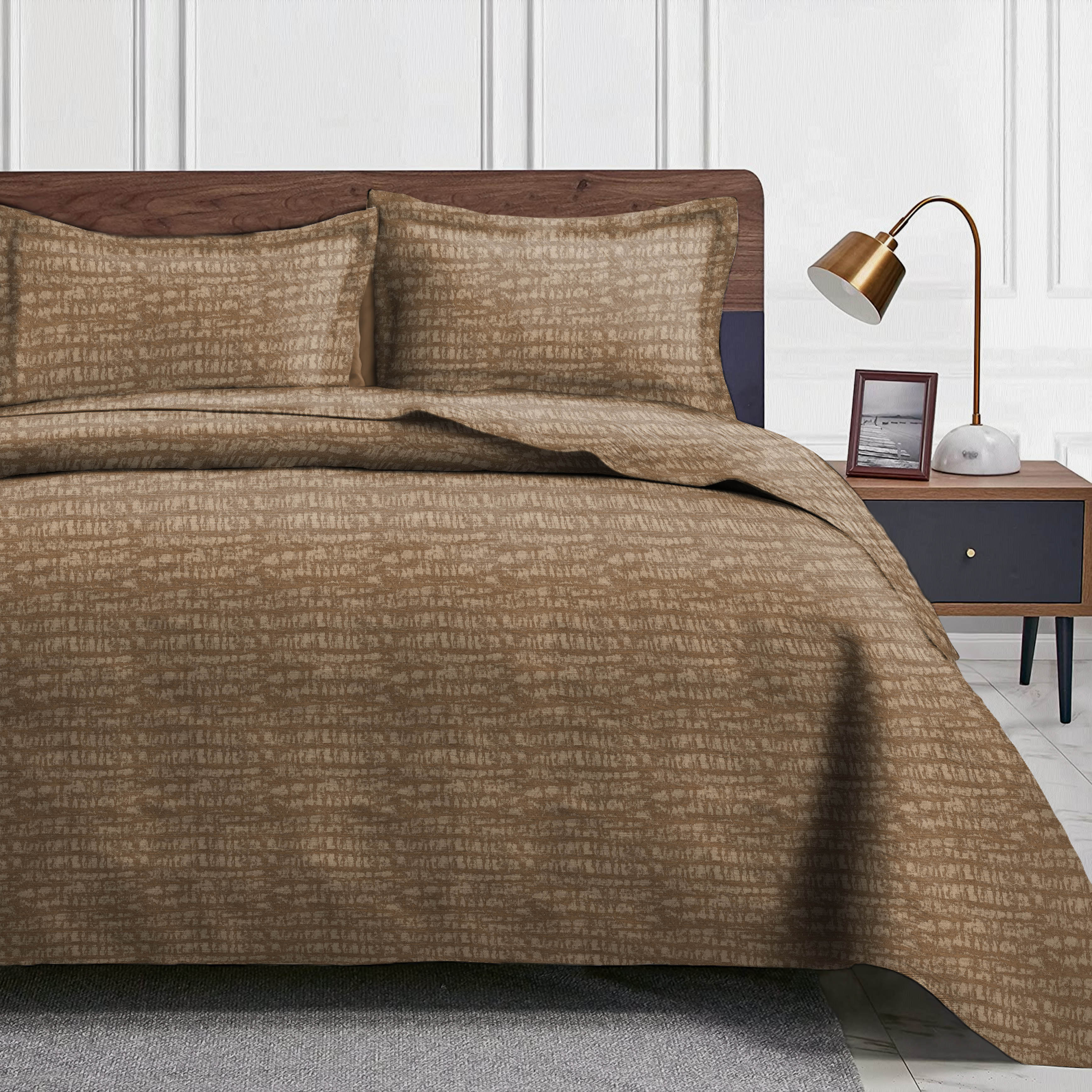 Valencia Tex Coffee Bedcover for Double Bed with 2 Pillow Covers King Size (104" X 90")