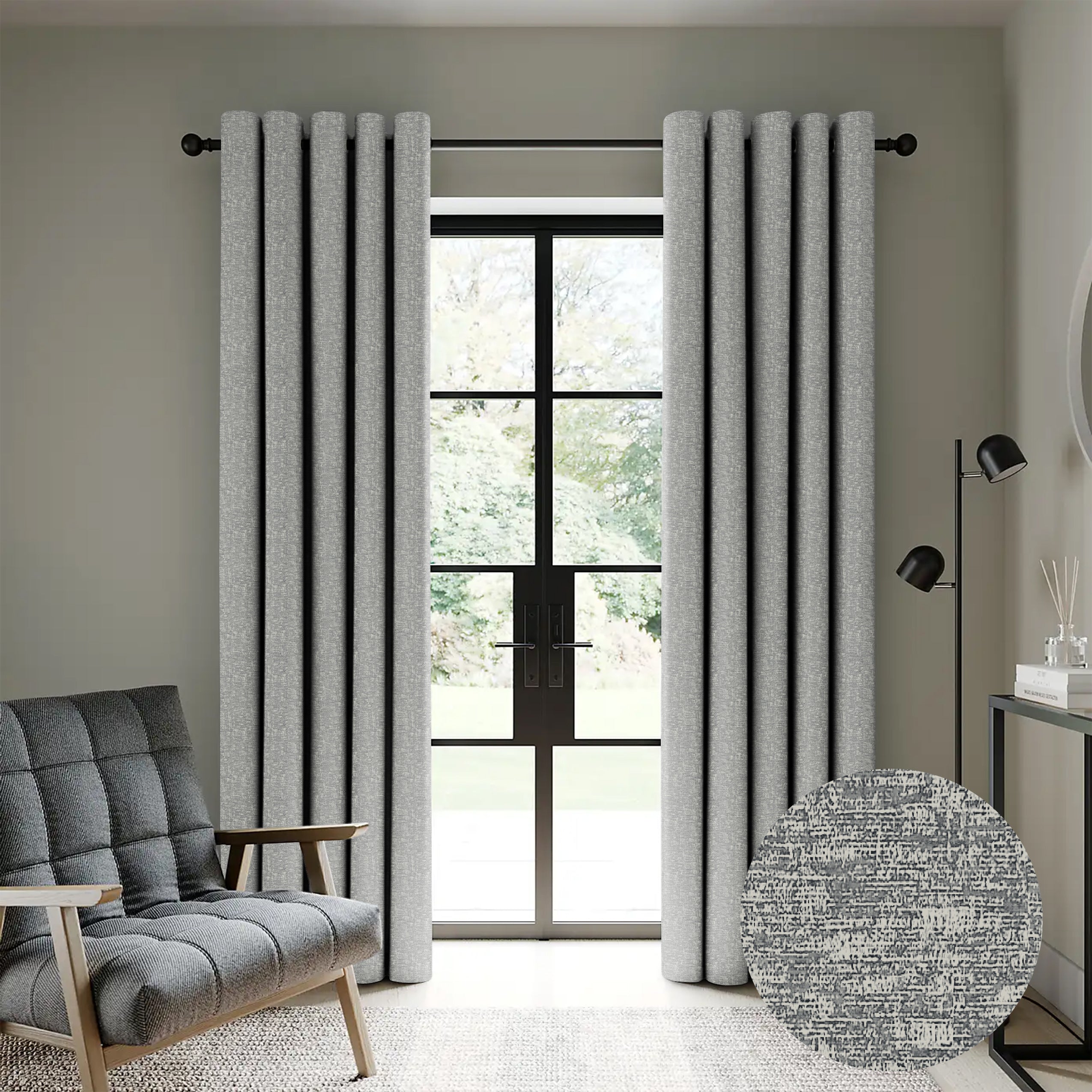 SUNBLOCK TEXTURE LASA TEX GREY PRINTED BLACKOUT CURTAINS