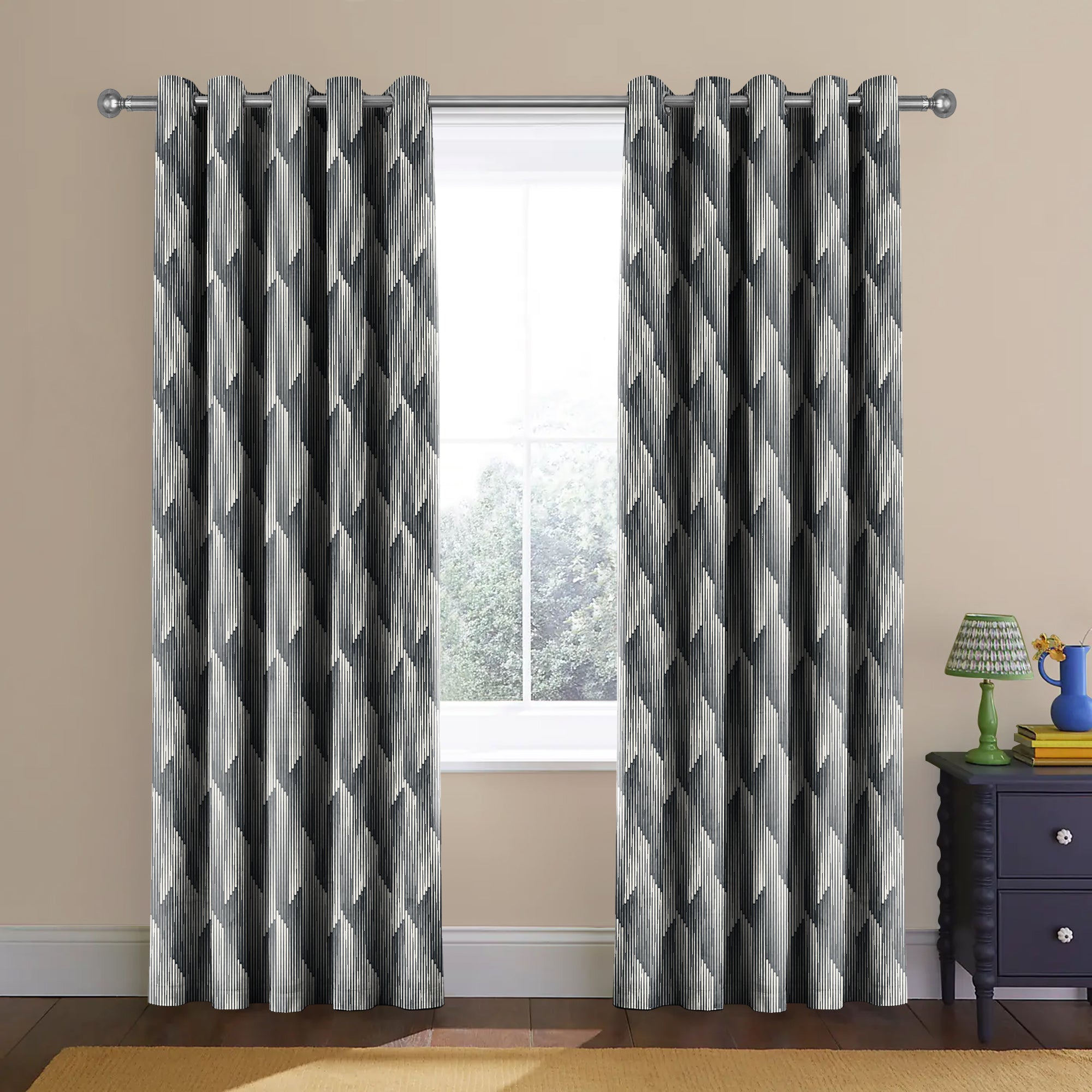 OSLO TEX GREY PRINTED BLACKOUT CURTAINS