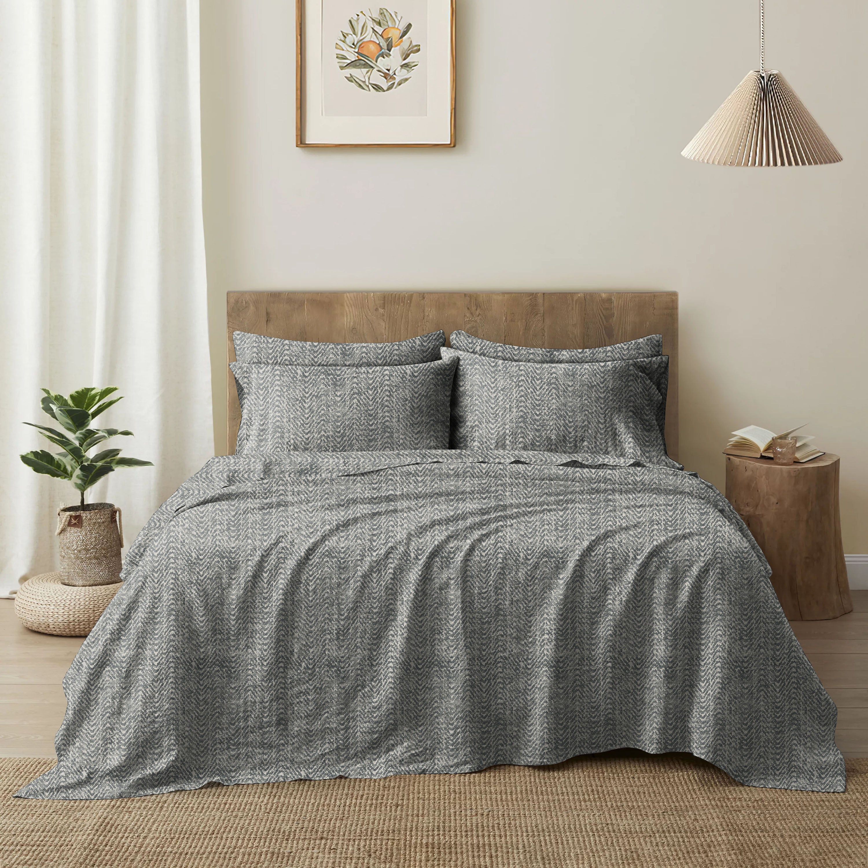 Casableu Microfiber Turin Tex Grey Bedcover for Double Bed with 2 Pillow Covers King Size (104" X 90")