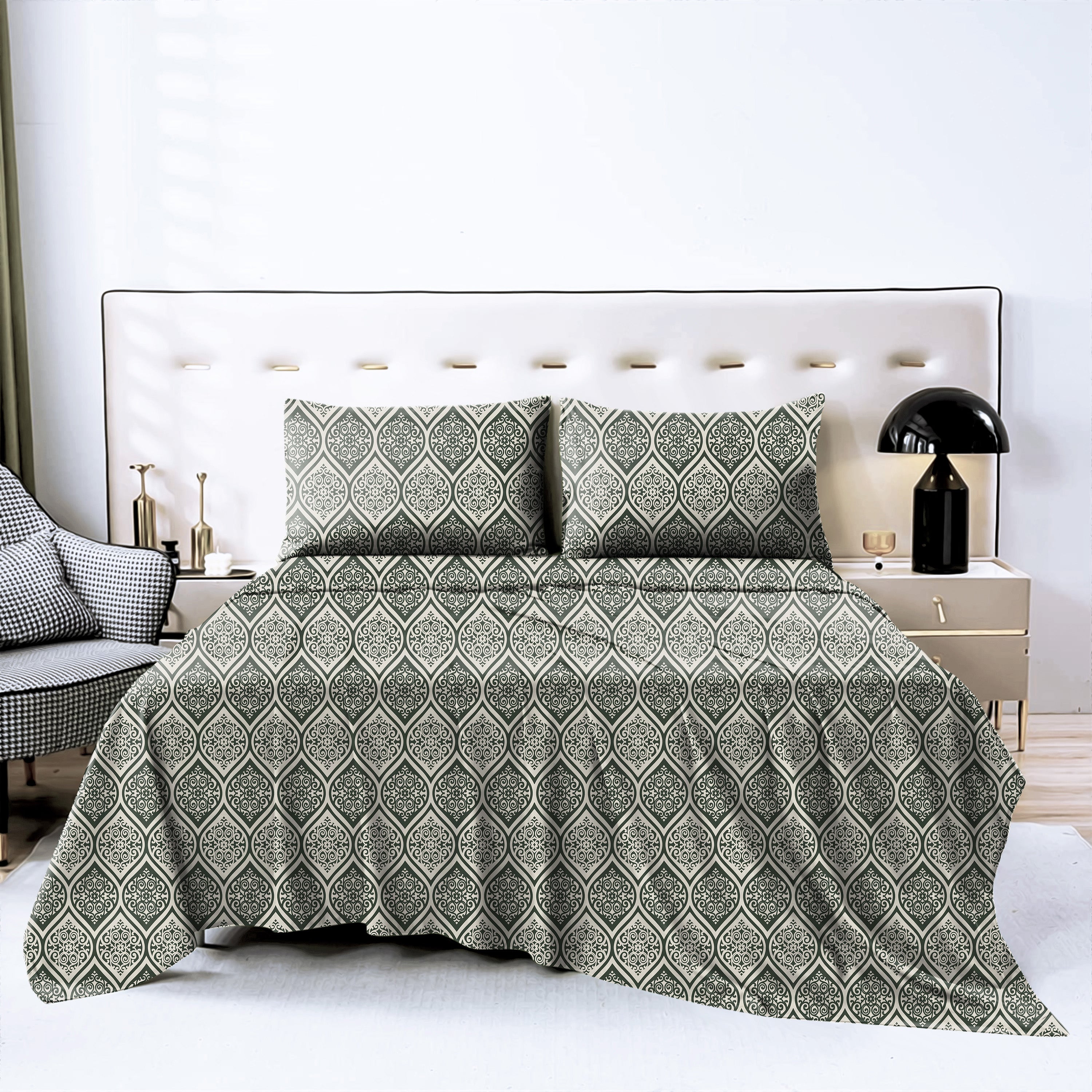 Manhattan Timber Green Bedcover for Double Bed with 2 Pillow Covers King Size (104" X 90")