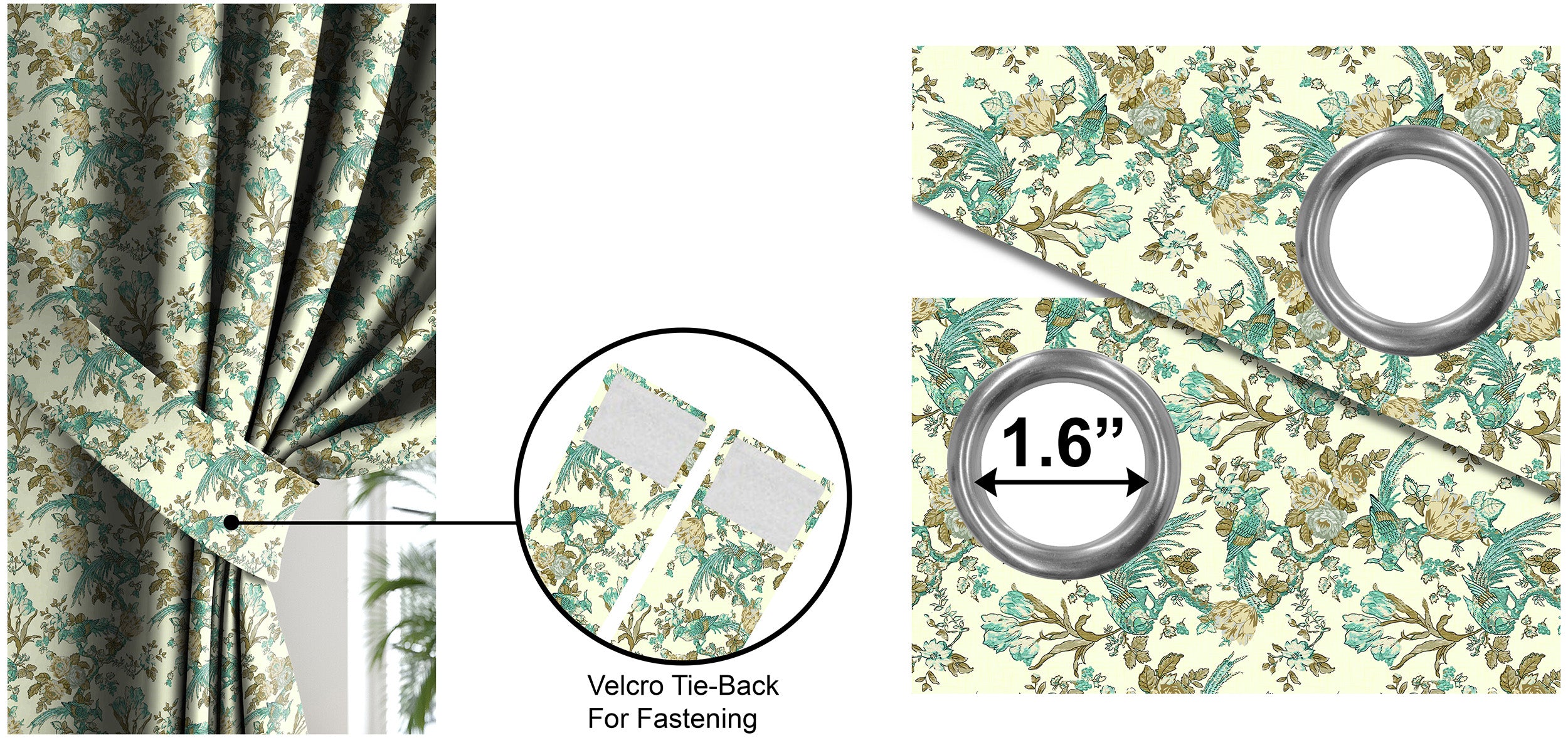 WOODLAND BIRDS BEIGE GREEN BLACKOUT CURTAINS