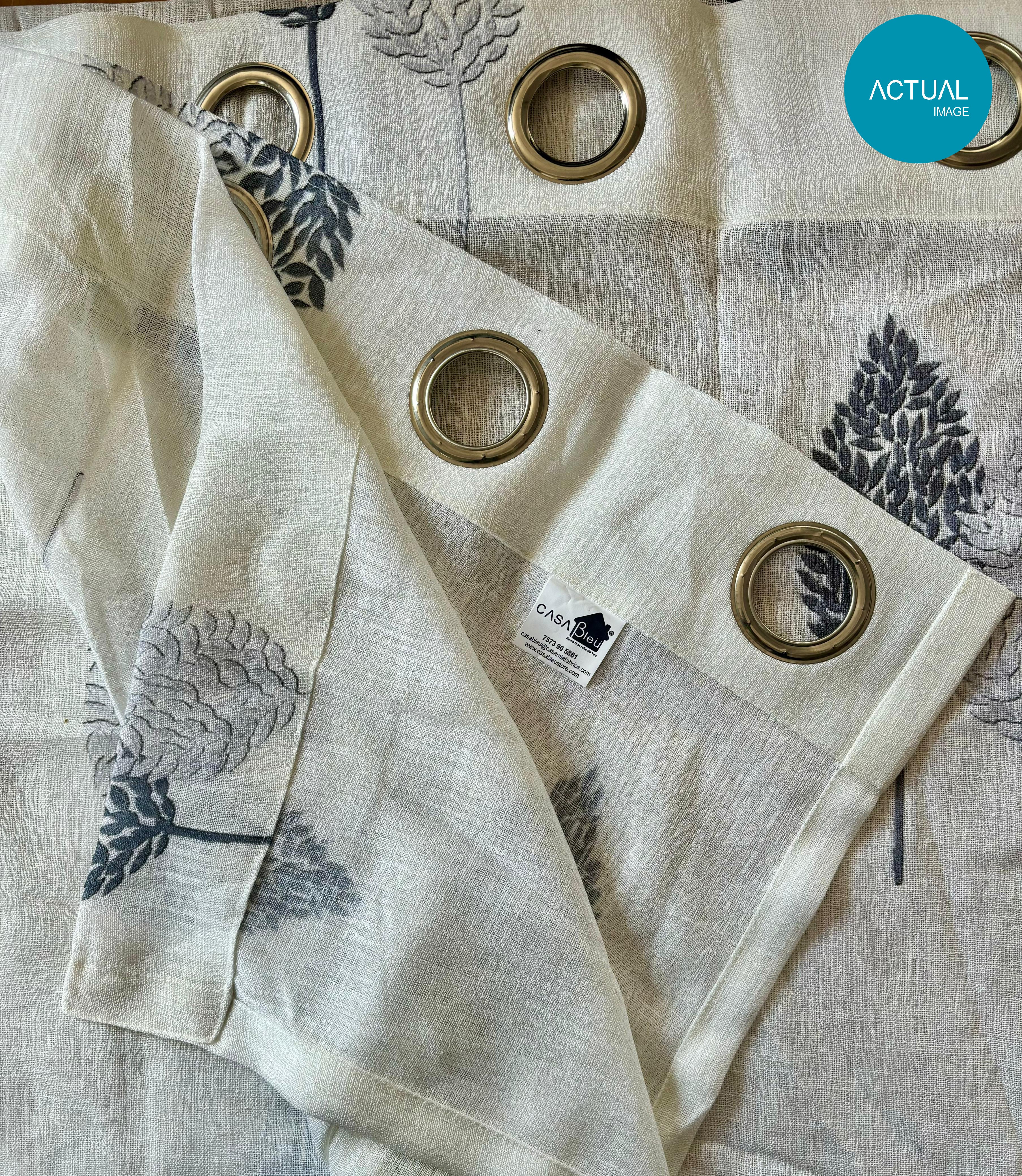 LEAVES GREY PRINTED SHEER CURTAIN