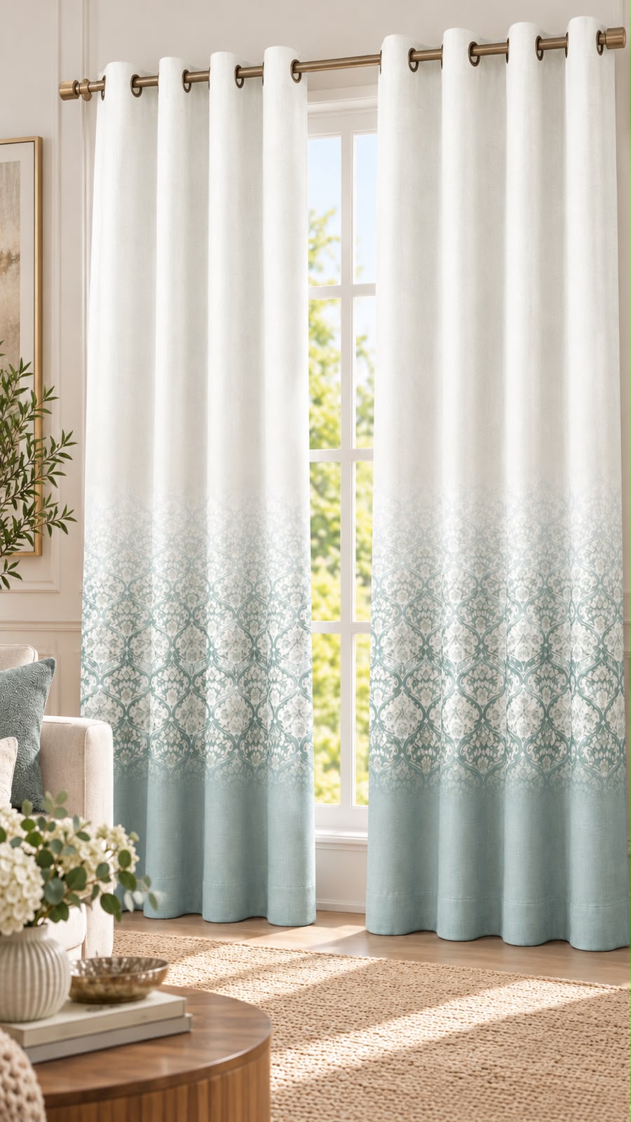 AZURE HERITAGE BLUE PRINTED CURTAIN