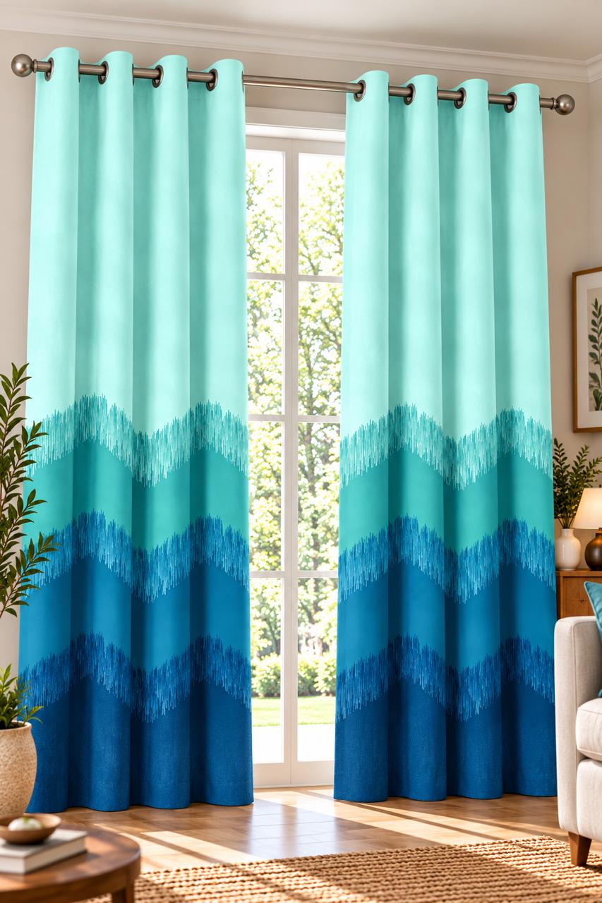 KIVO TEAL DIGITAL PRINTED CURTAIN