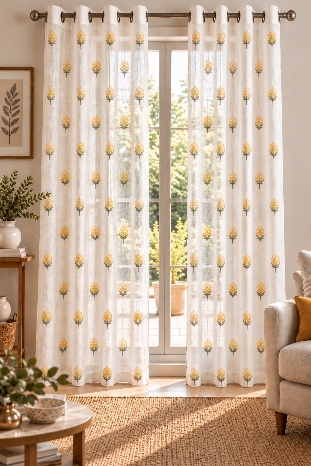 MEADOW BLOOM LINEN PRINTED SHEER CURTAIN