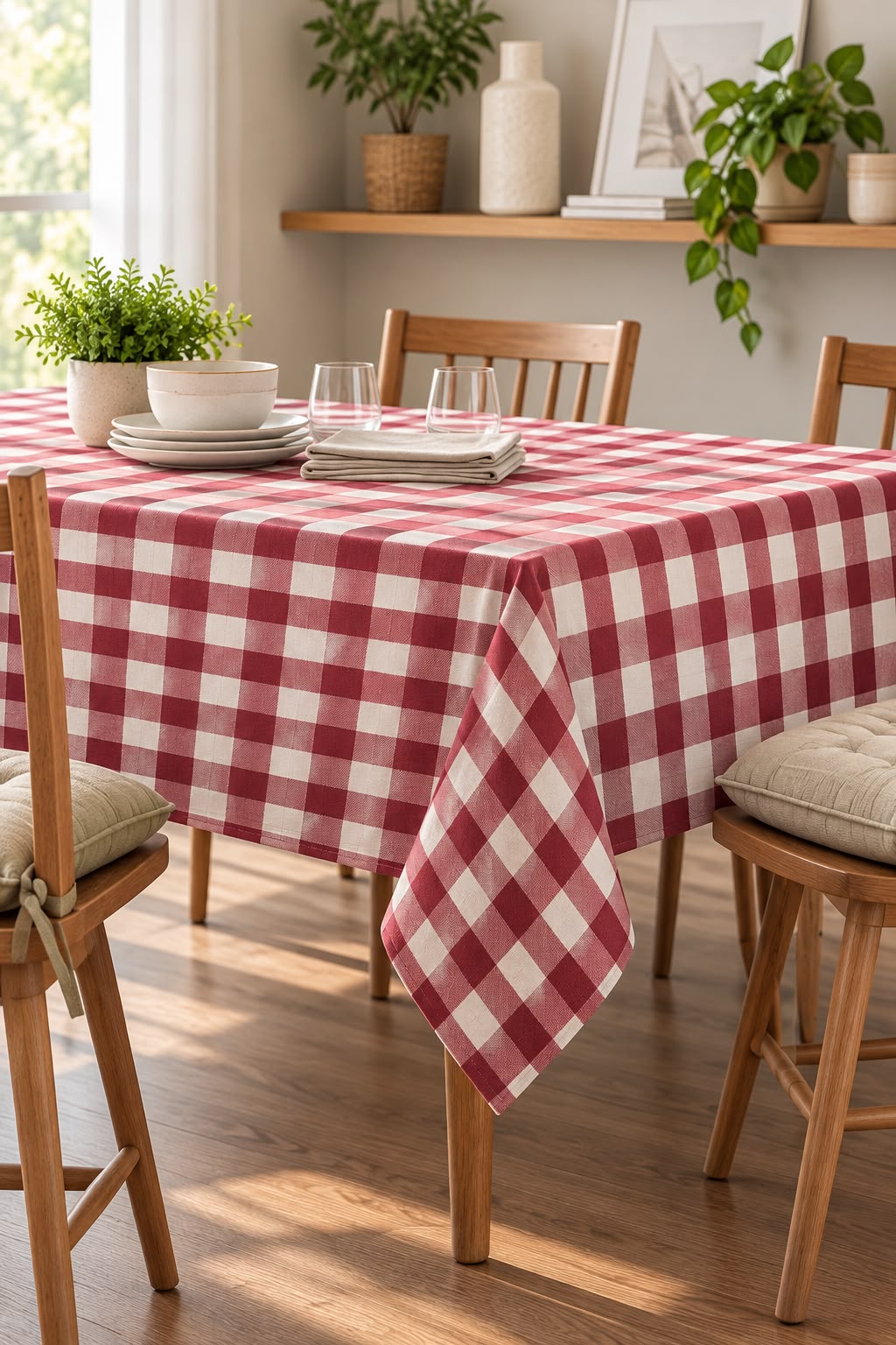 SPRING GALLERY BIG CHECK DUSTY RED TABLE CLOTH