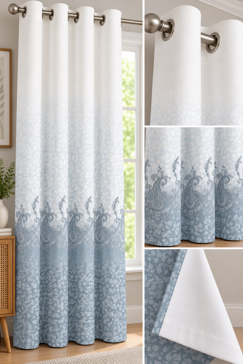 NAZAAKAT STEEL BLUE PRINTED CURTAIN