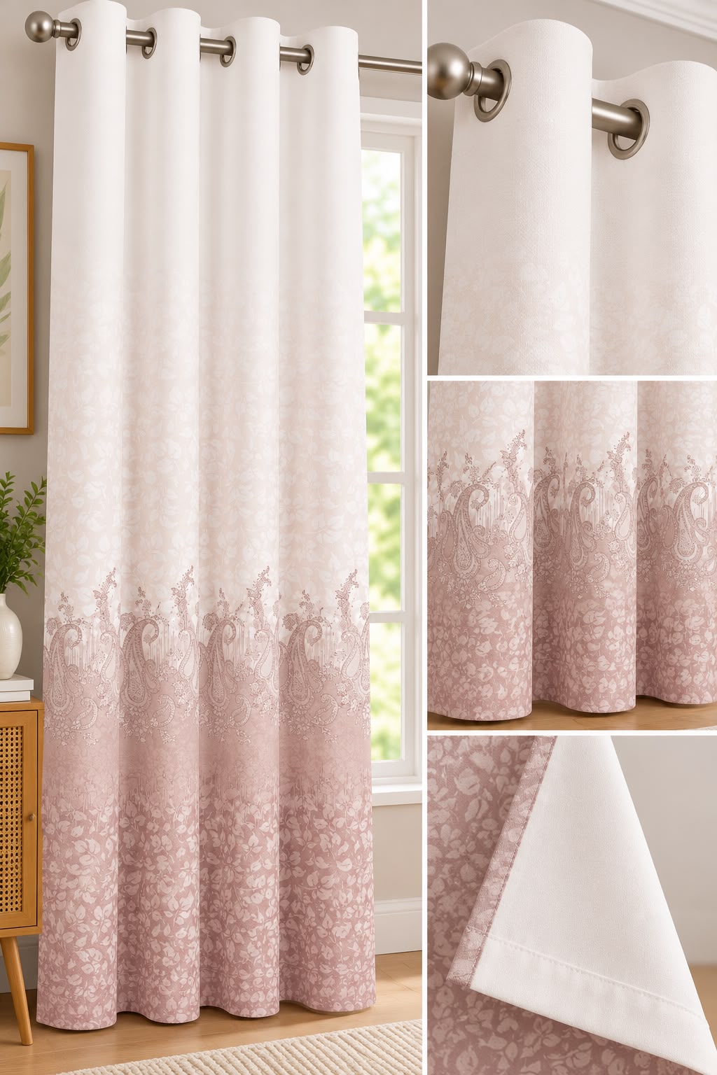 NAZAAKAT ROSE BEIGE PRINTED CURTAIN