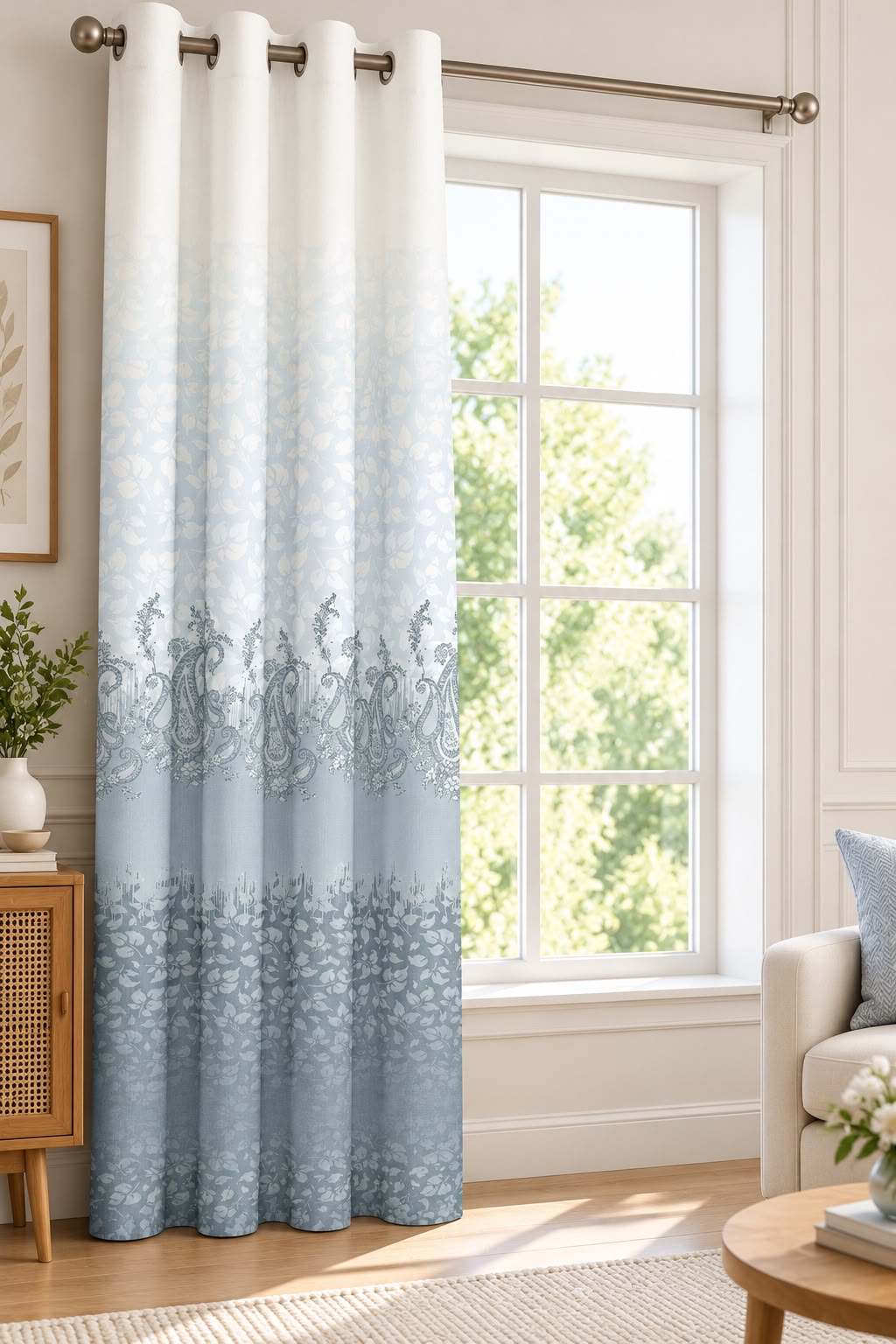 NAZAAKAT STEEL BLUE PRINTED CURTAIN