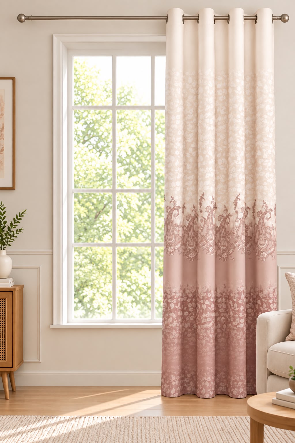 NAZAAKAT ROSE BEIGE PRINTED CURTAIN