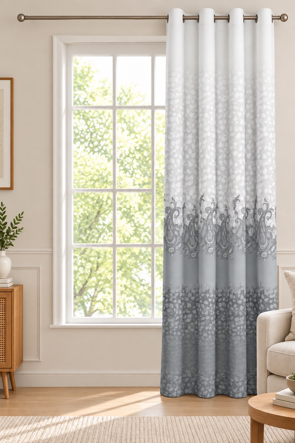 NAZAAKAT PEWTER GREY PRINTED CURTAIN