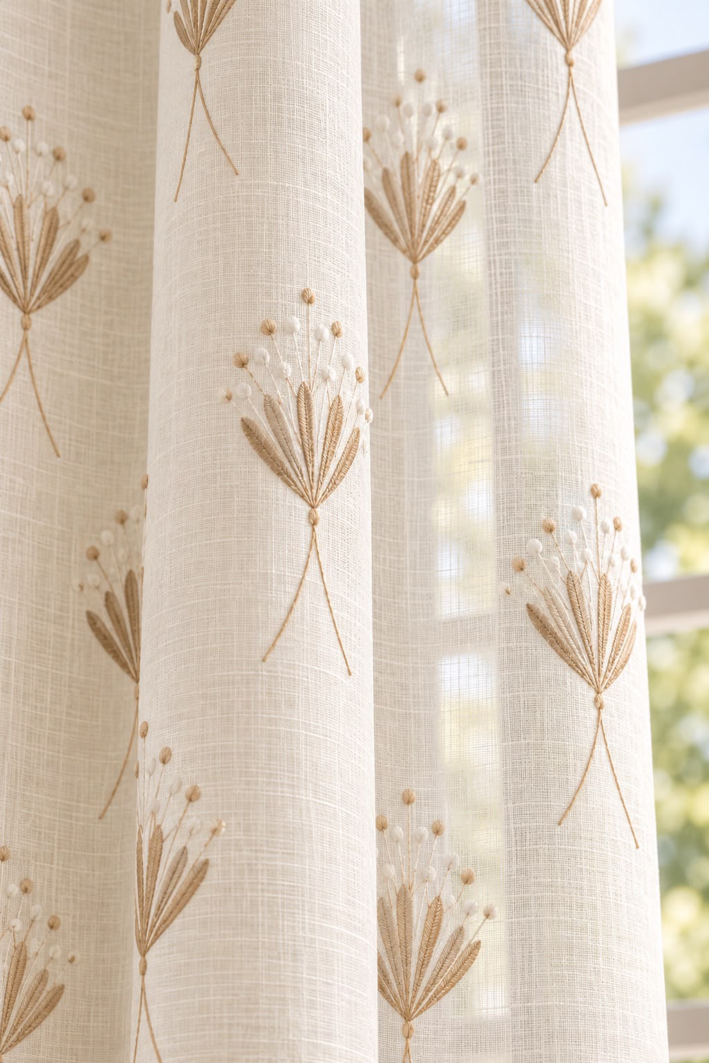 DAISY BEIGE EMBROIDERY SHEER CURTAIN
