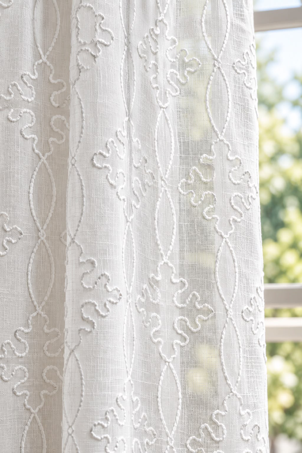 BELLA WHITE EMBROIDERY SHEER CURTAIN