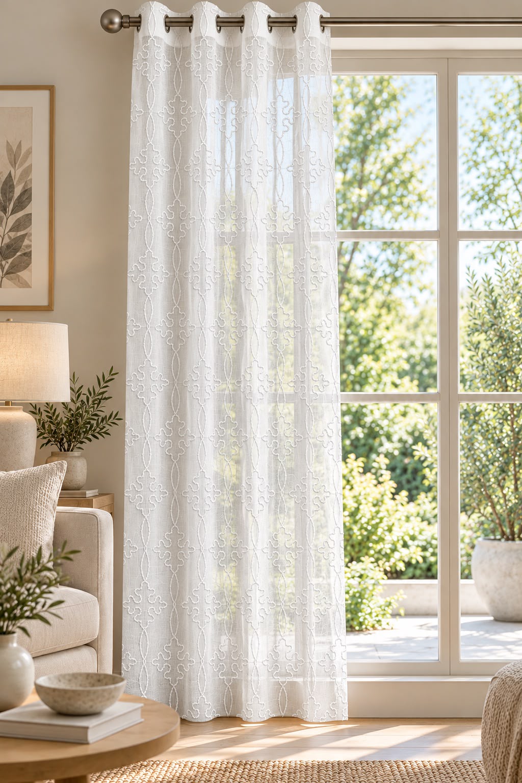 BELLA WHITE EMBROIDERY SHEER CURTAIN