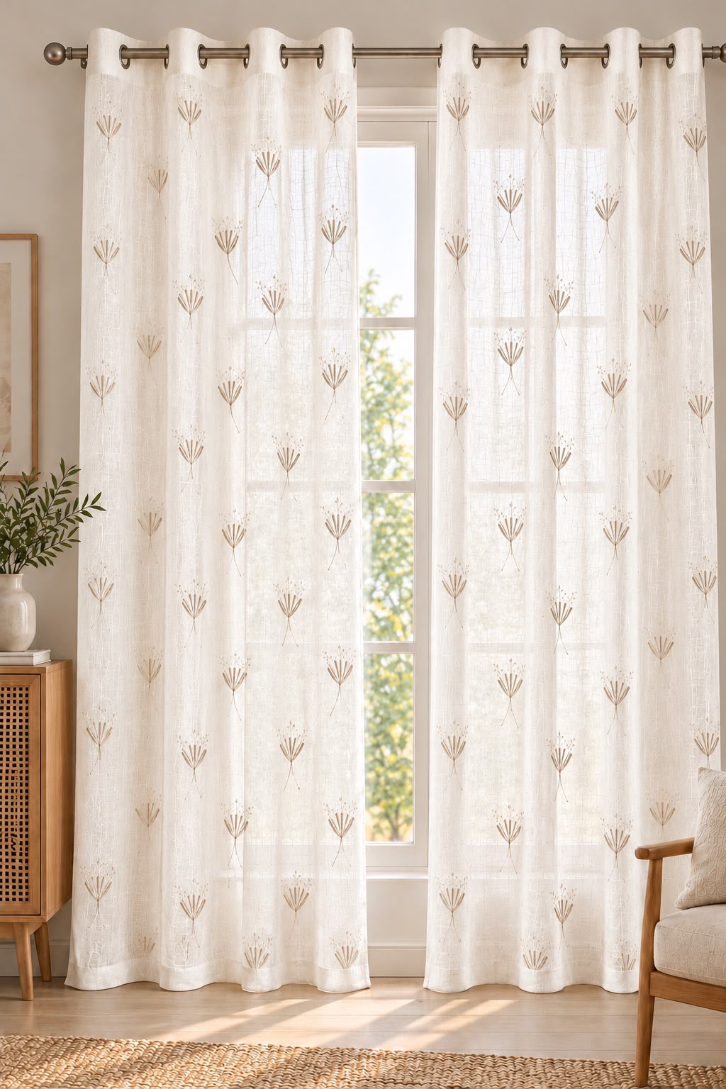 DAISY BEIGE EMBROIDERY SHEER CURTAIN
