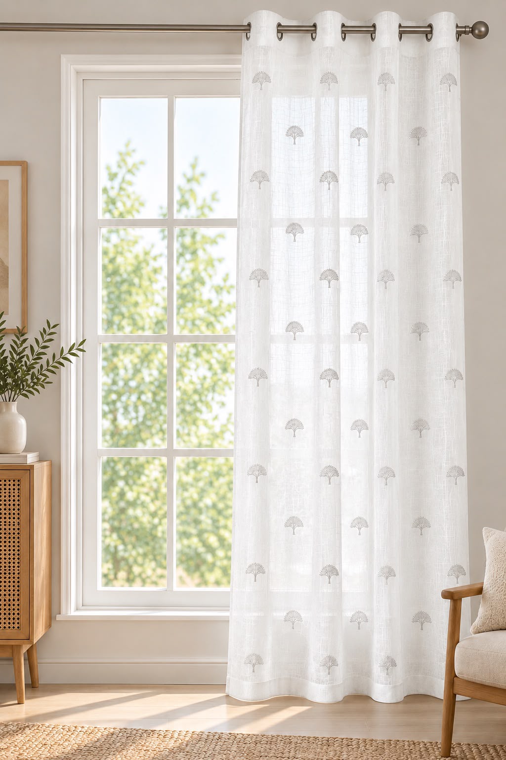 PETALS WHITE EMBROIDERY SHEER CURTAIN