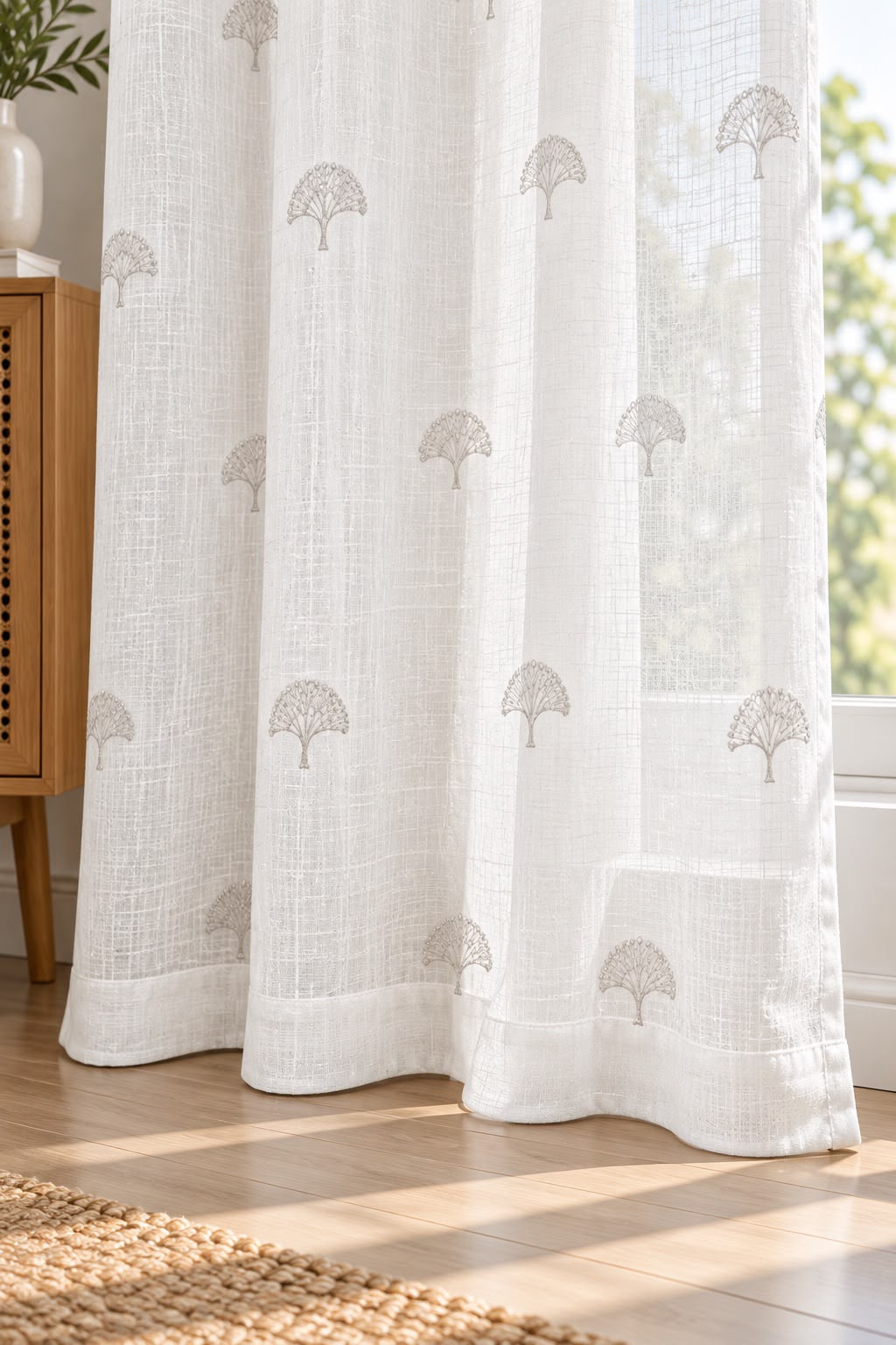 PETALS WHITE EMBROIDERY SHEER CURTAIN