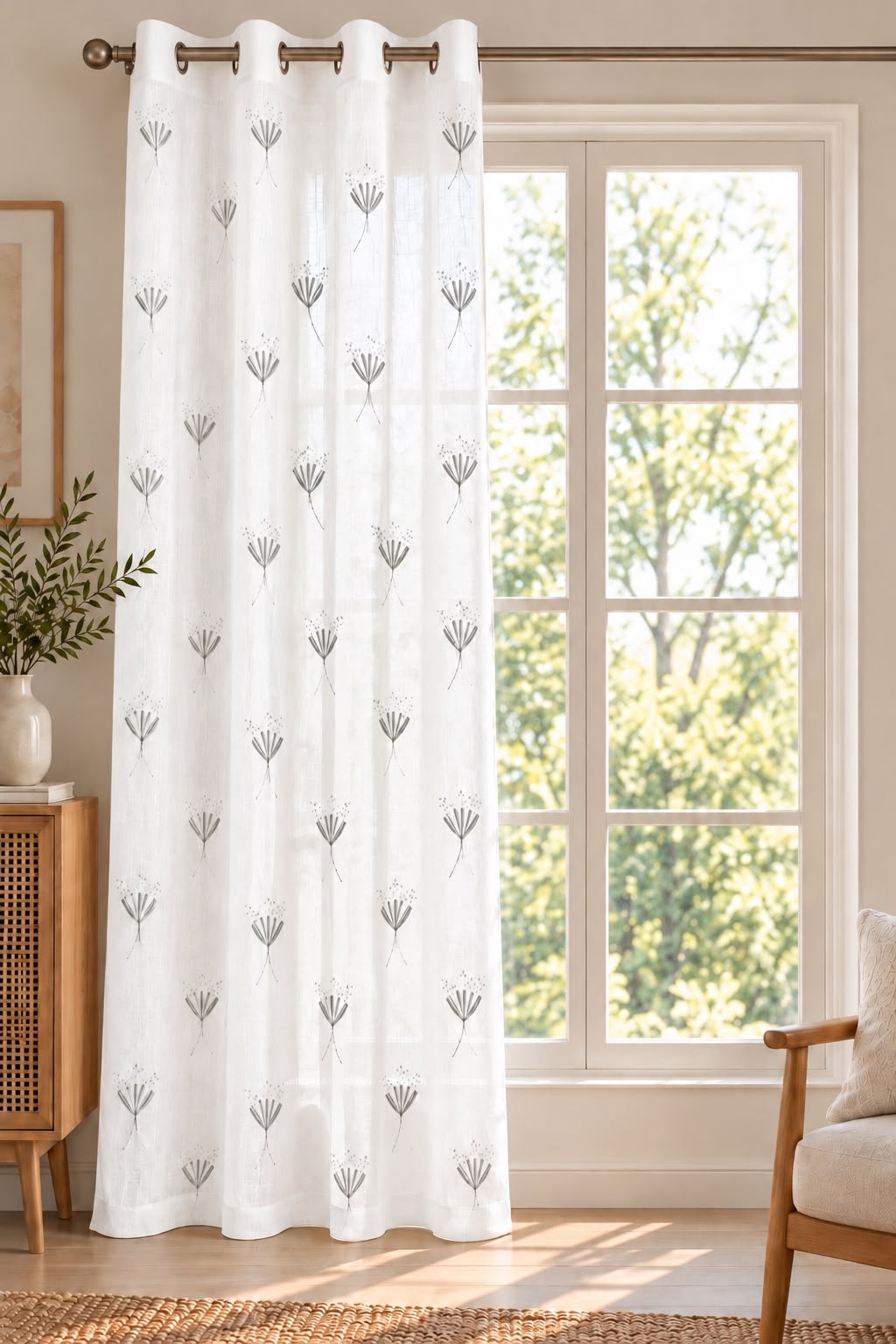 DAISY GREY EMBROIDERY SHEER CURTAIN