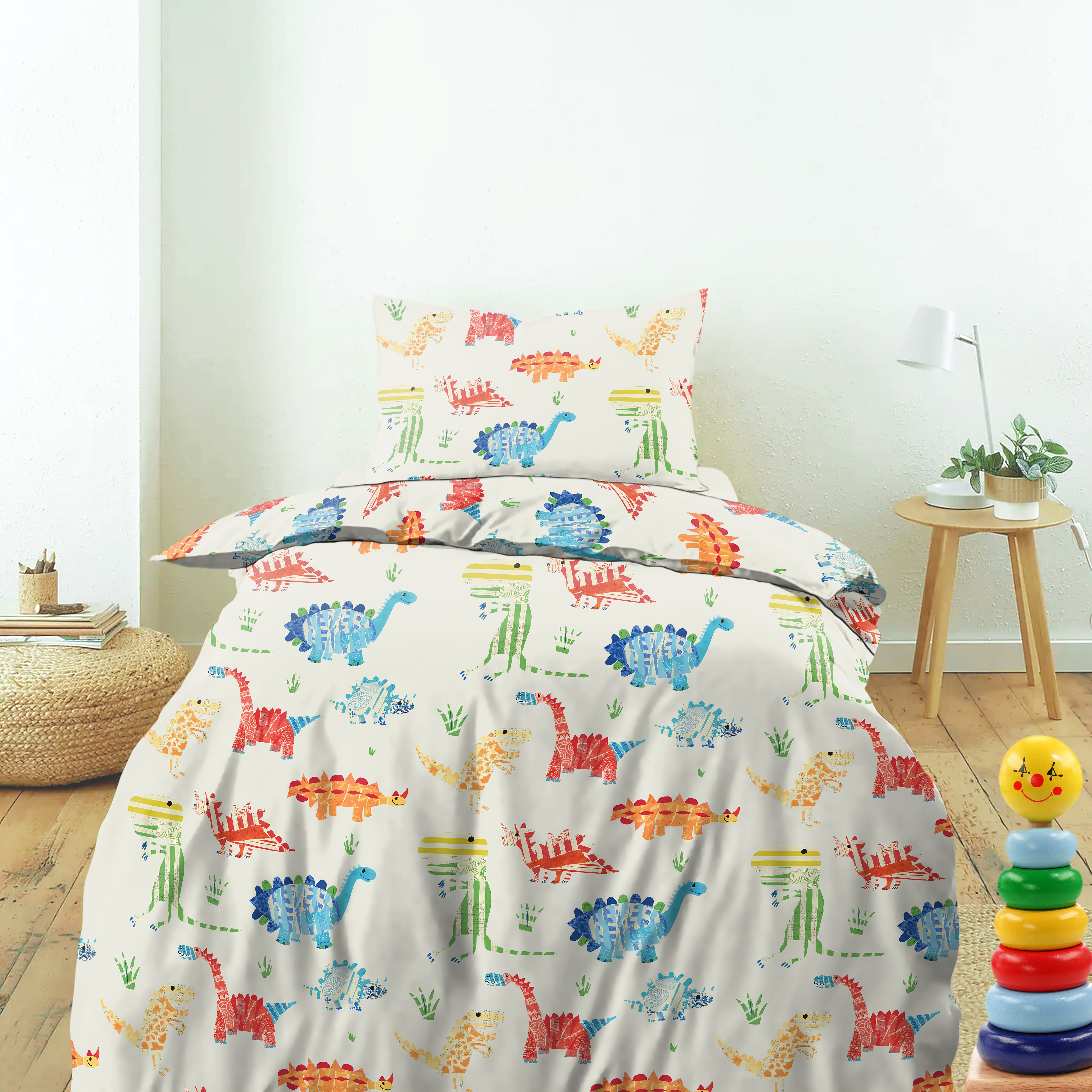 CASABLEU MICROFIBER DINO WHITE ROCK BEDCOVER FOR SINGLE BED WITH PILLOW COVERS KING SIZE (60" X 90")