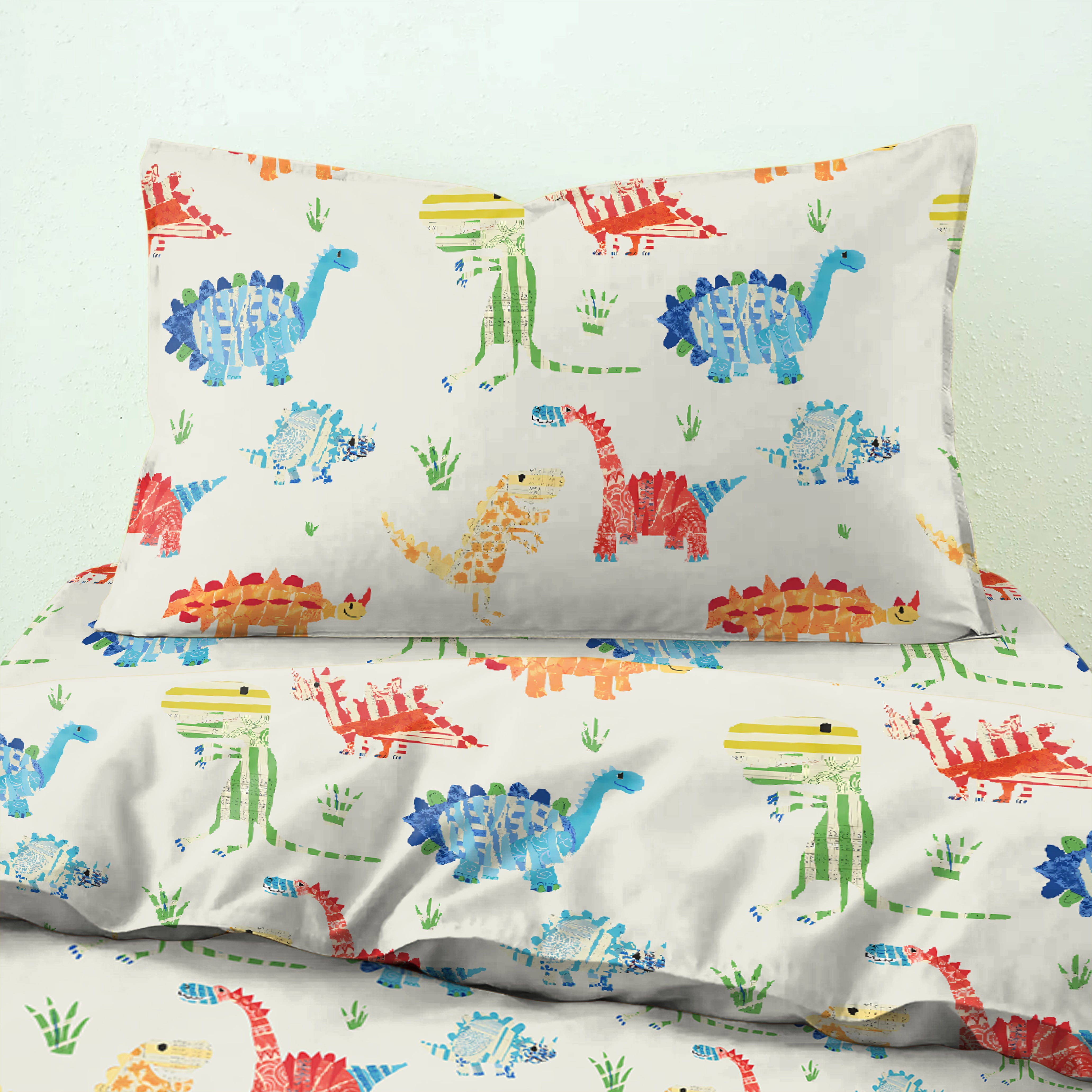 CASABLEU MICROFIBER DINO WHITE ROCK BEDCOVER FOR SINGLE BED WITH PILLOW COVERS KING SIZE (60" X 90")