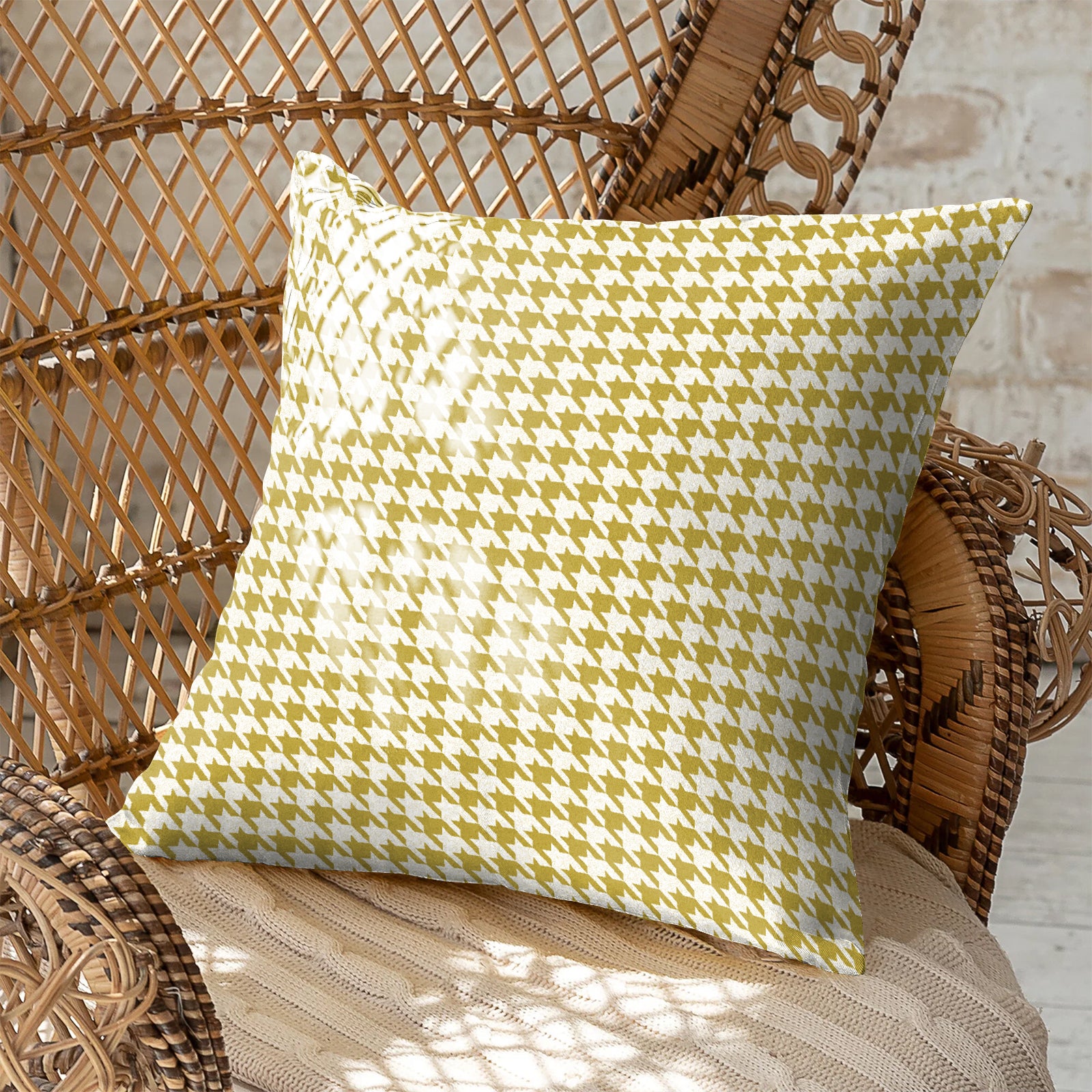 HOUNDSTOOTH YELLOW DIGITAL PRINTED CUSHION COVER (Pack of 2)