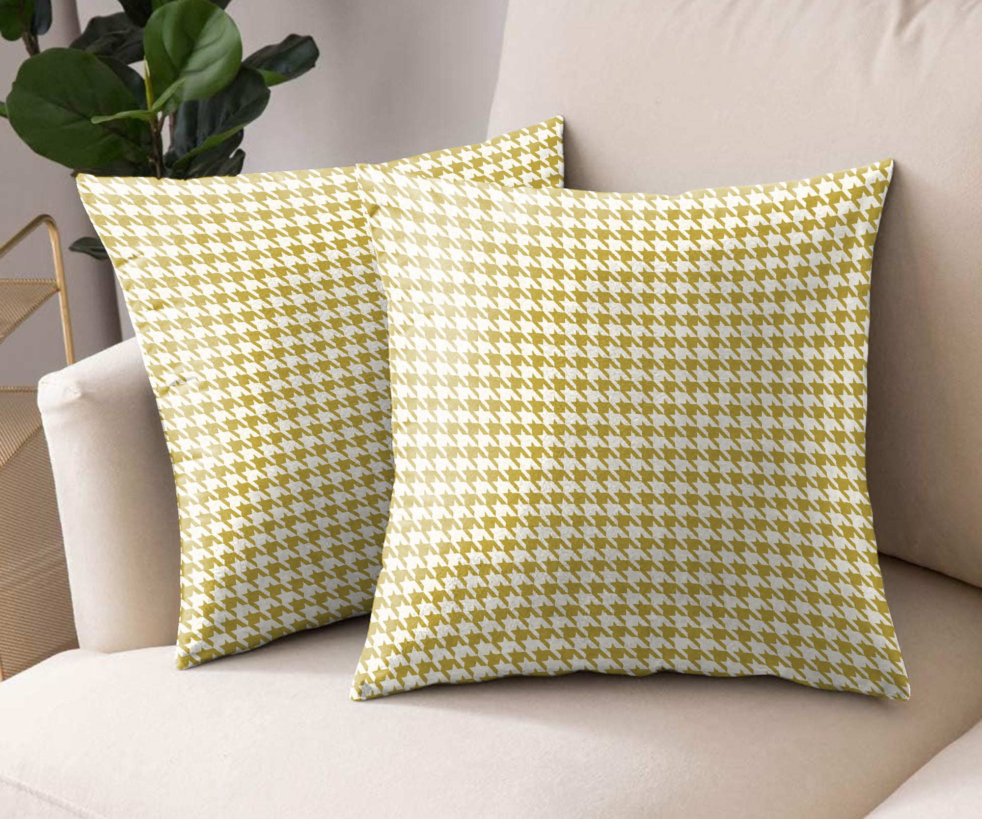 HOUNDSTOOTH YELLOW DIGITAL PRINTED CUSHION COVER (Pack of 2)