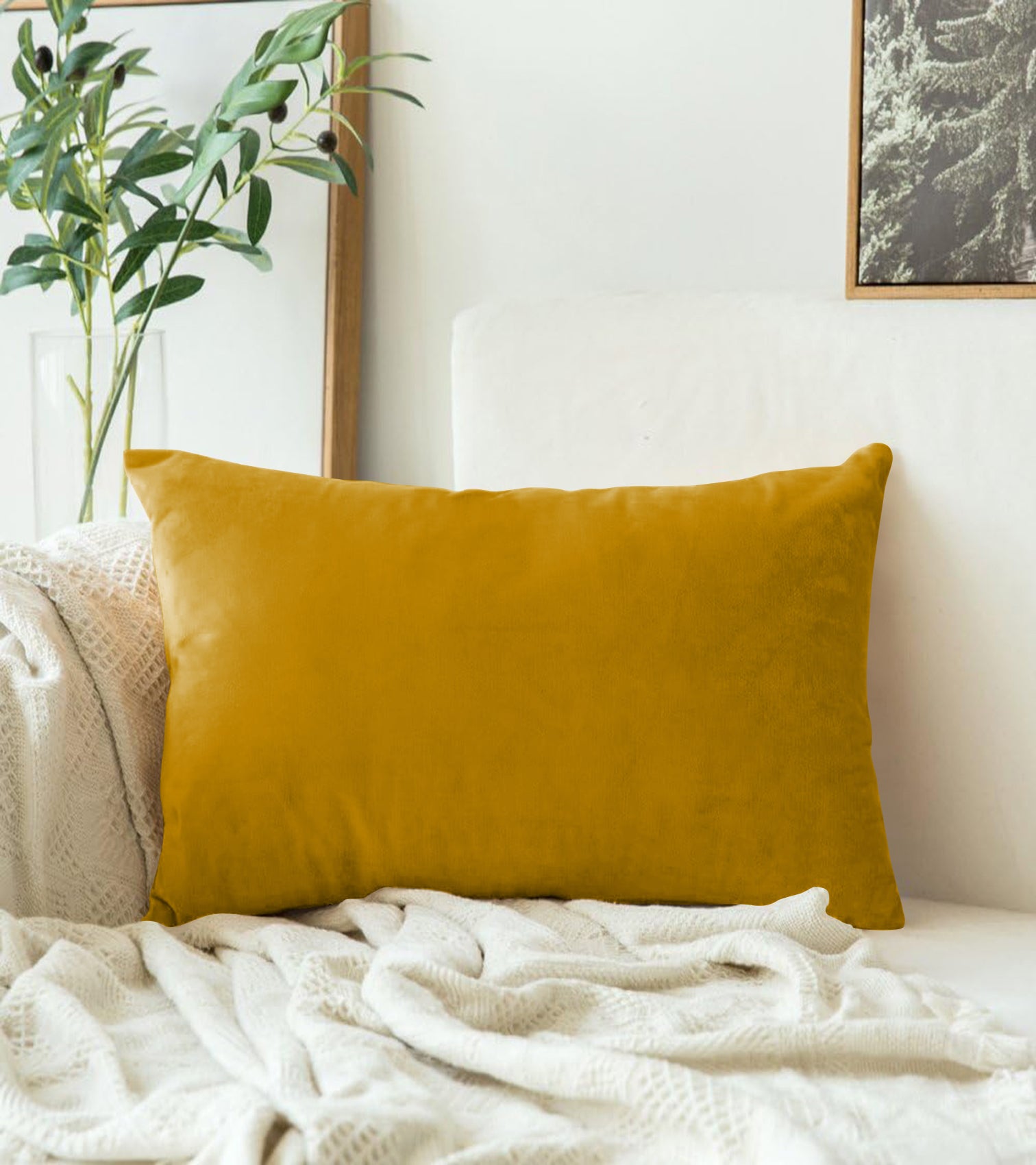 CASABLEU VELVET RECTANGULAR CUSHION COVER THROW PILLOW COVER FOR LIVING ROOM COUCH SINGLE SOFA, COLOURFUL MODERN (COLOUR - YELLOW) (Pack of 2)