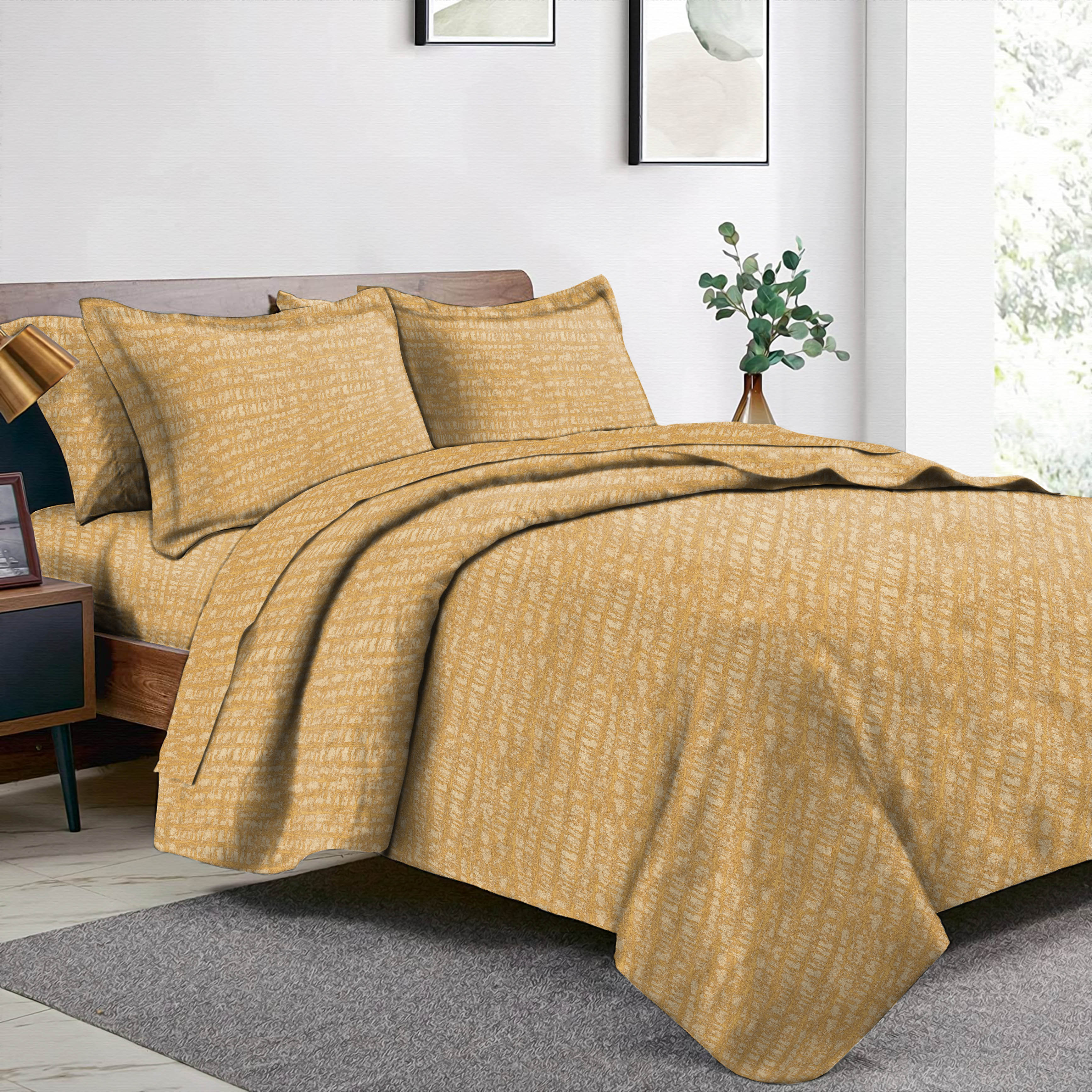 Valencia Yellow Bedcover for Double Bed with 2 Pillow Covers King Size (104" X 90")