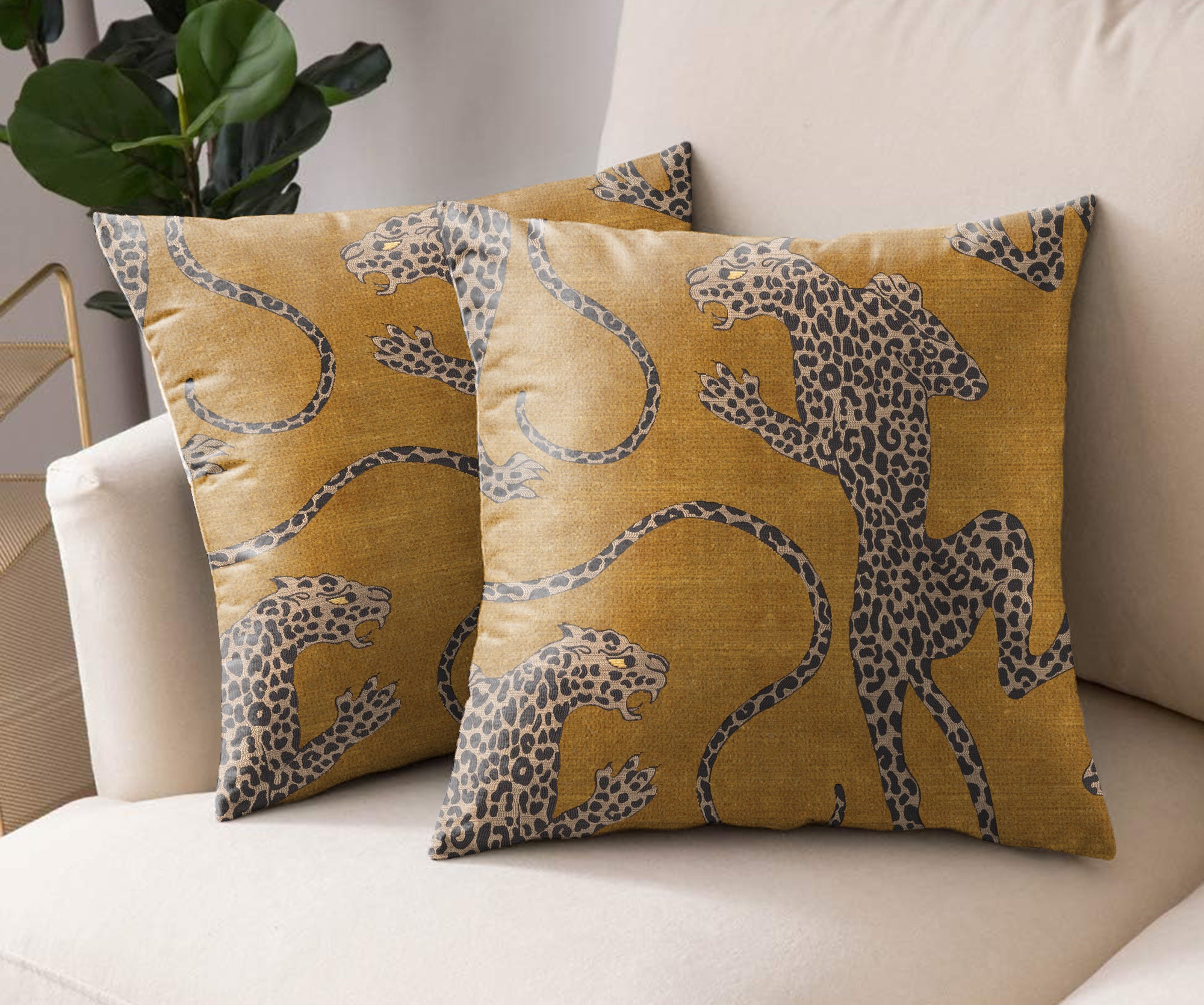 LIONEL YELLOW DIGITAL PRINTED CUSHION COVER (Pack of 2)