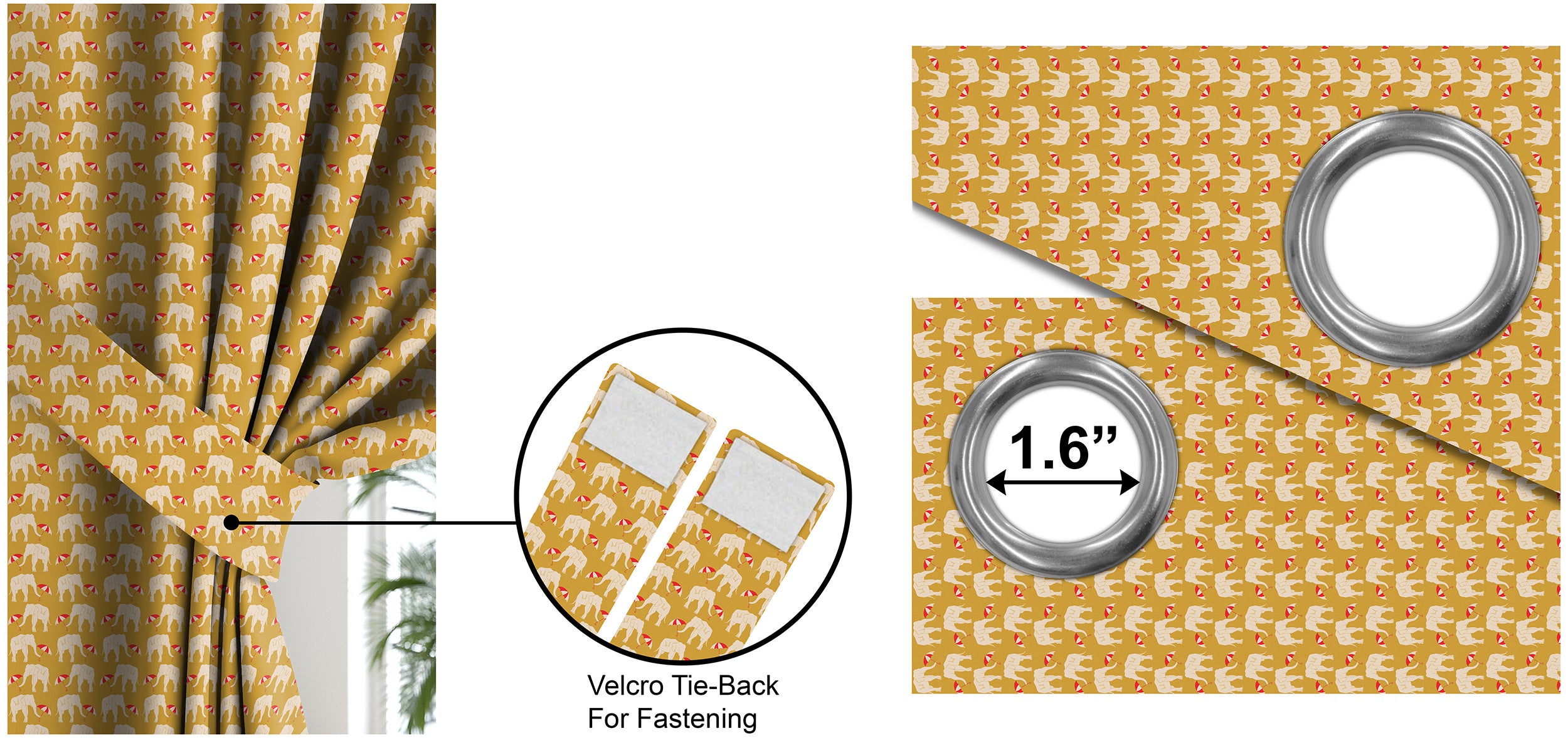 Elephant Yellow Printed Blackout Curtain