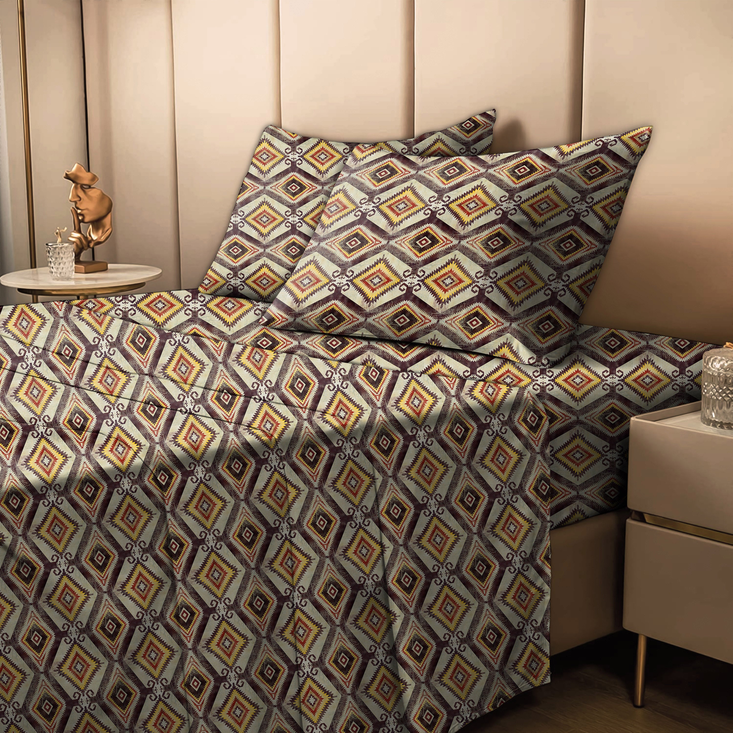 Madrid Yellow Bedcover for Double Bed with 2 PillowCovers King Size (104" X 90") Bedspread