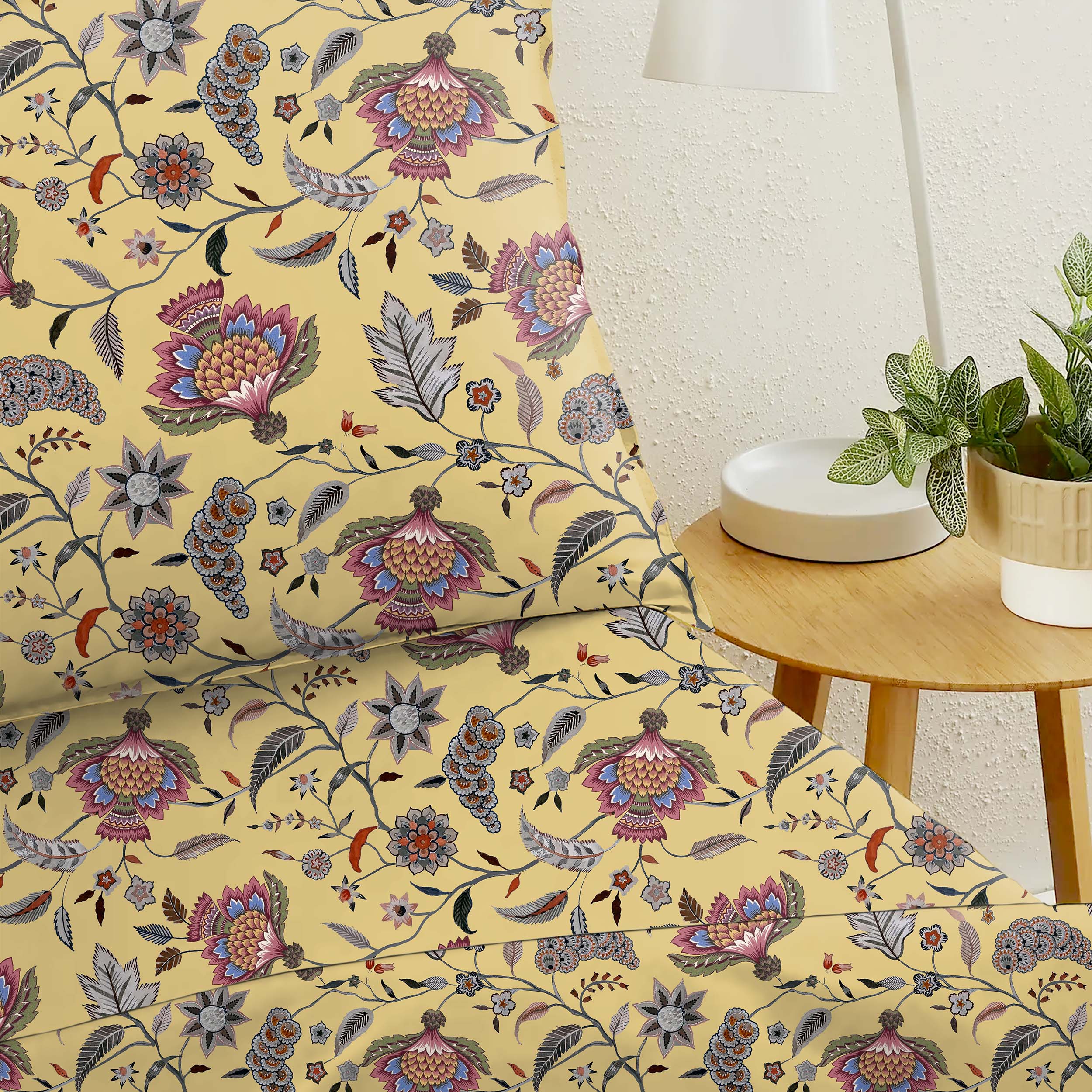 Kasbah Yellow Bedsheet for Double Bed with 2 Pillow Covers Size (104" X 90")