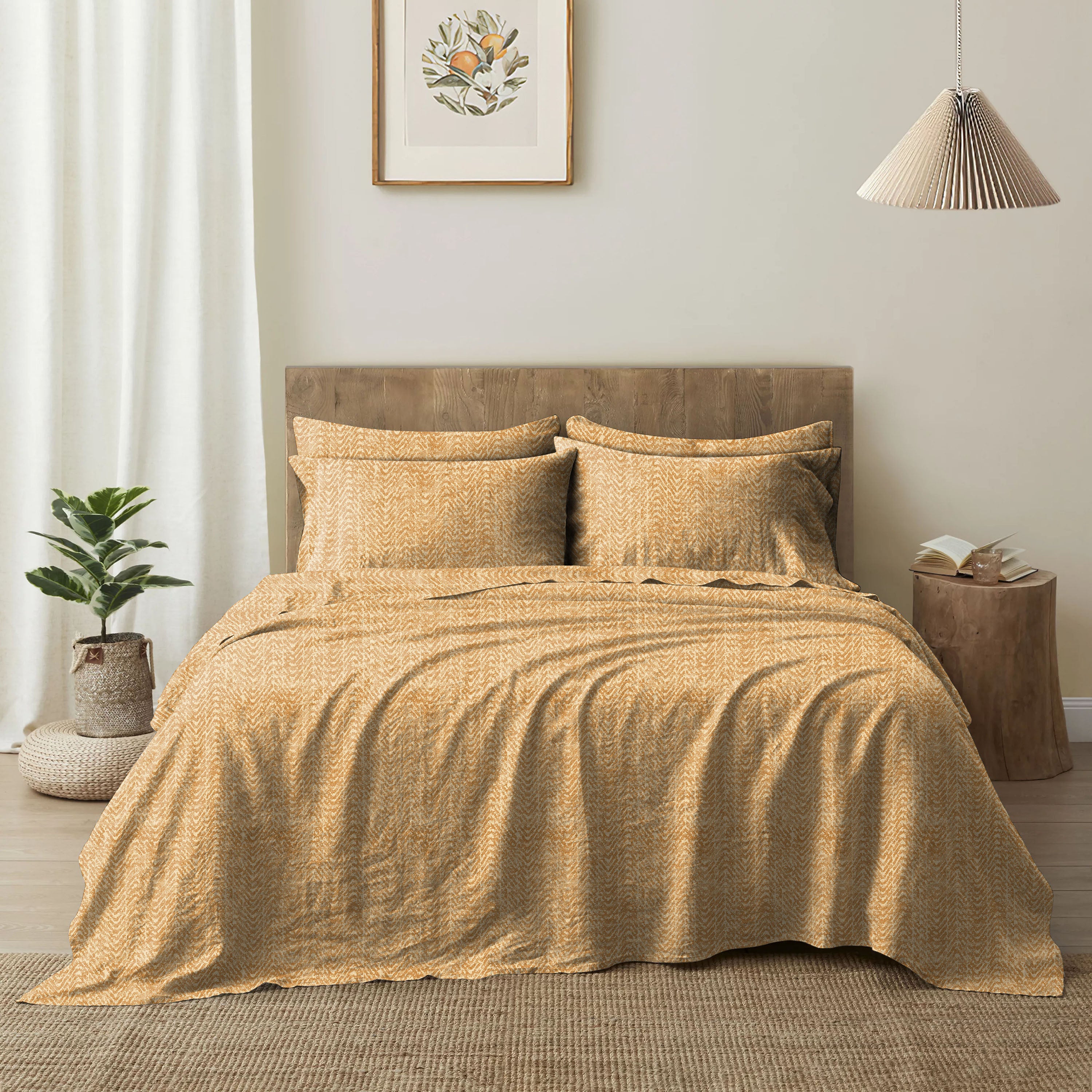 Casableu Microfiber Turin Yellow Bedcover for Double Bed with 2 Pillow Covers King Size (104" X 90")