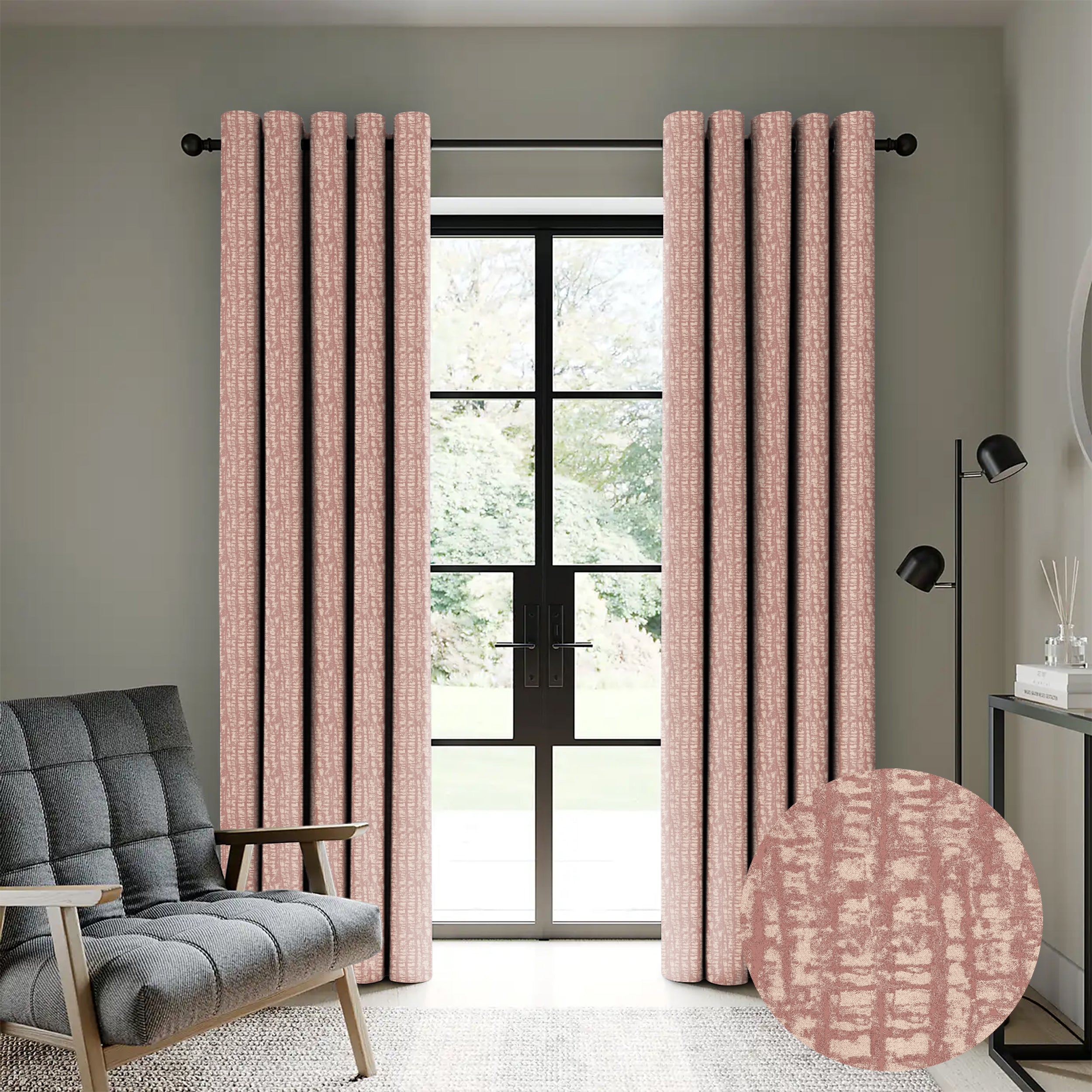 VALENCIA M-PINK PRINTED BLACKOUT CURTAIN